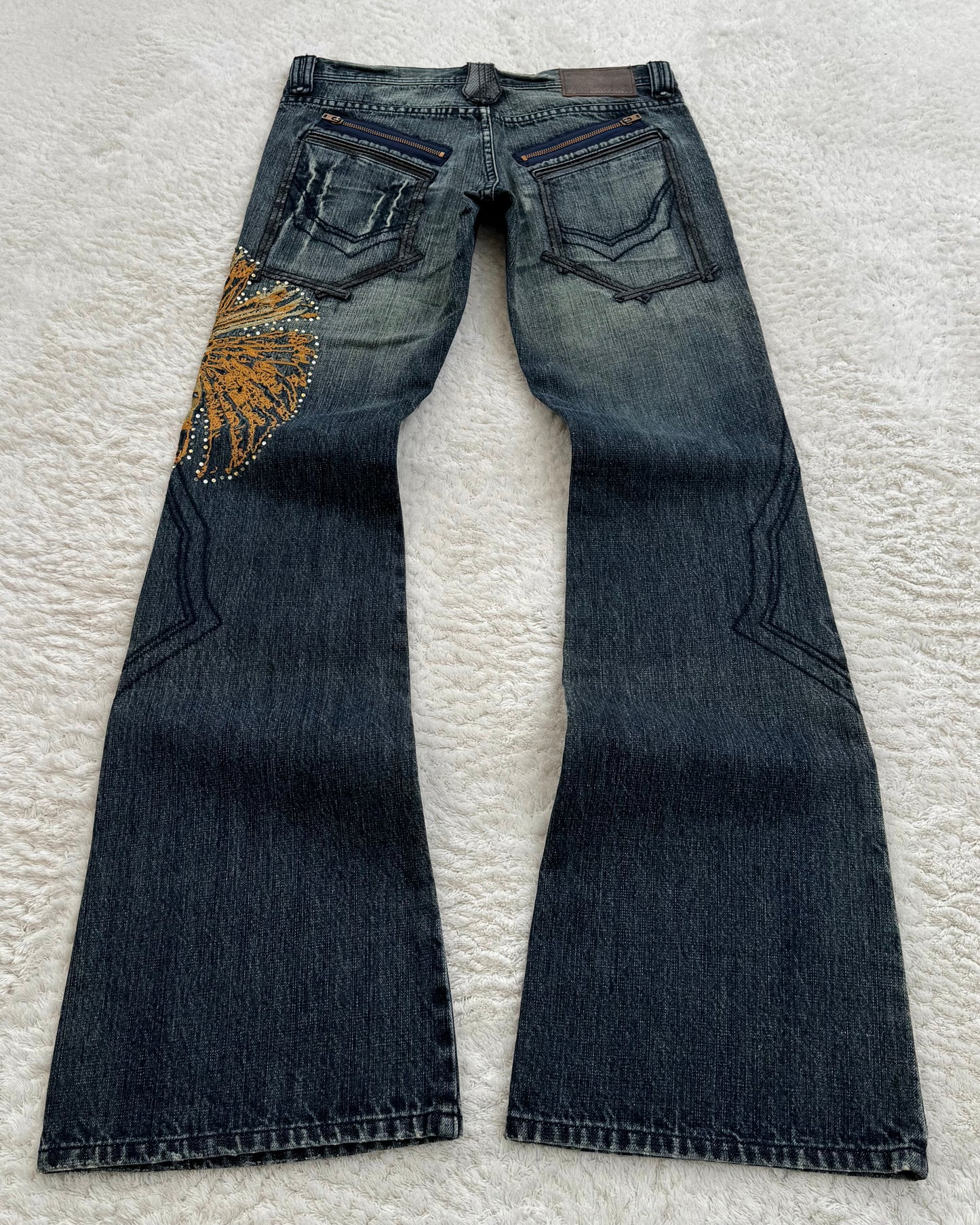 Tornado Mart Tribe Skull Embroidery Flared Jeans