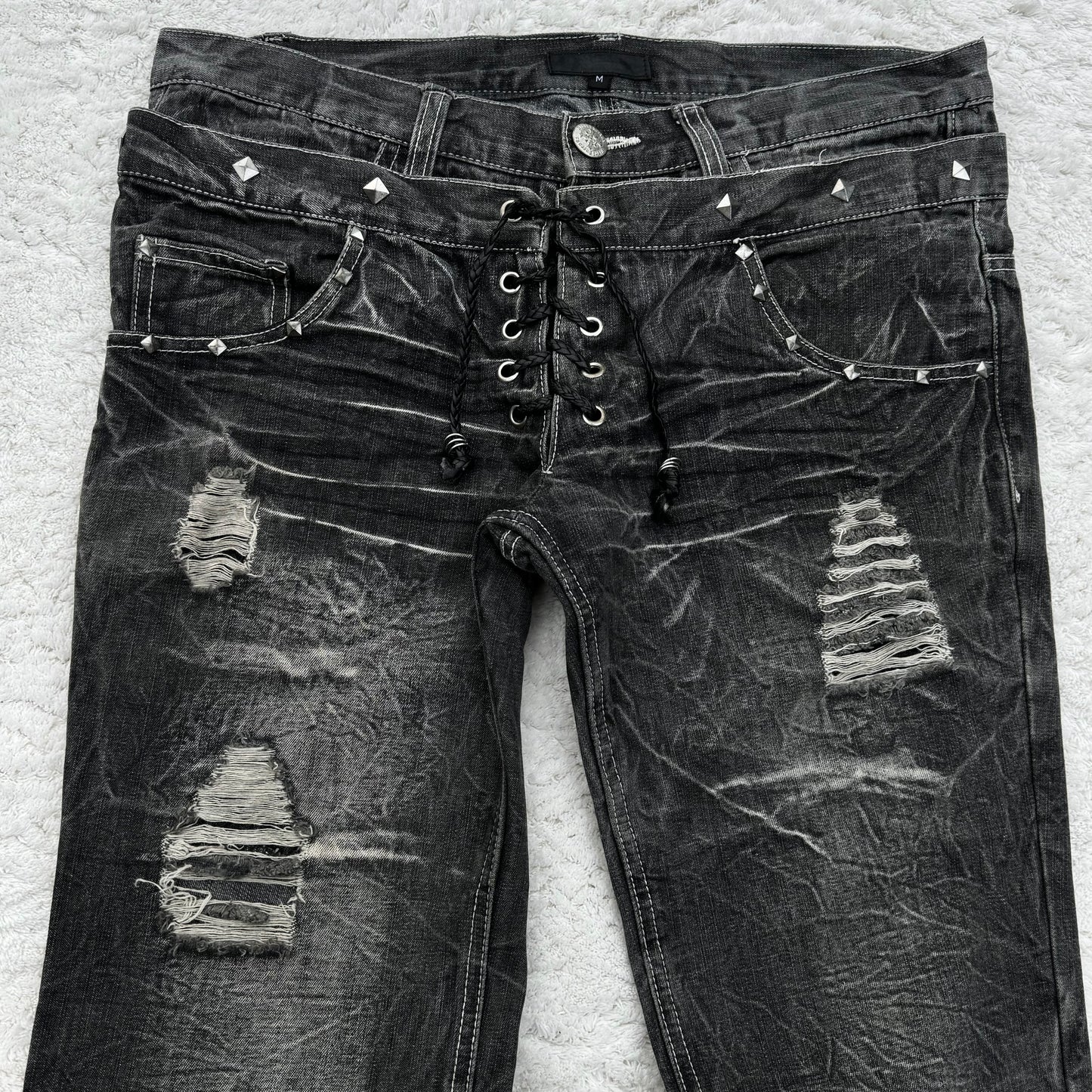 In The Attic Double Waisted Lace-Up Bootcut Jeans