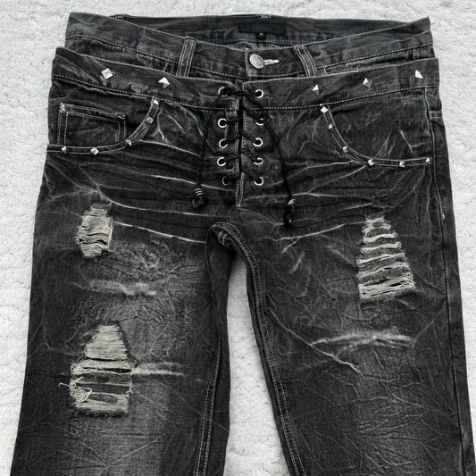In The Attic Double Waisted Lace-Up Bootcut Jeans
