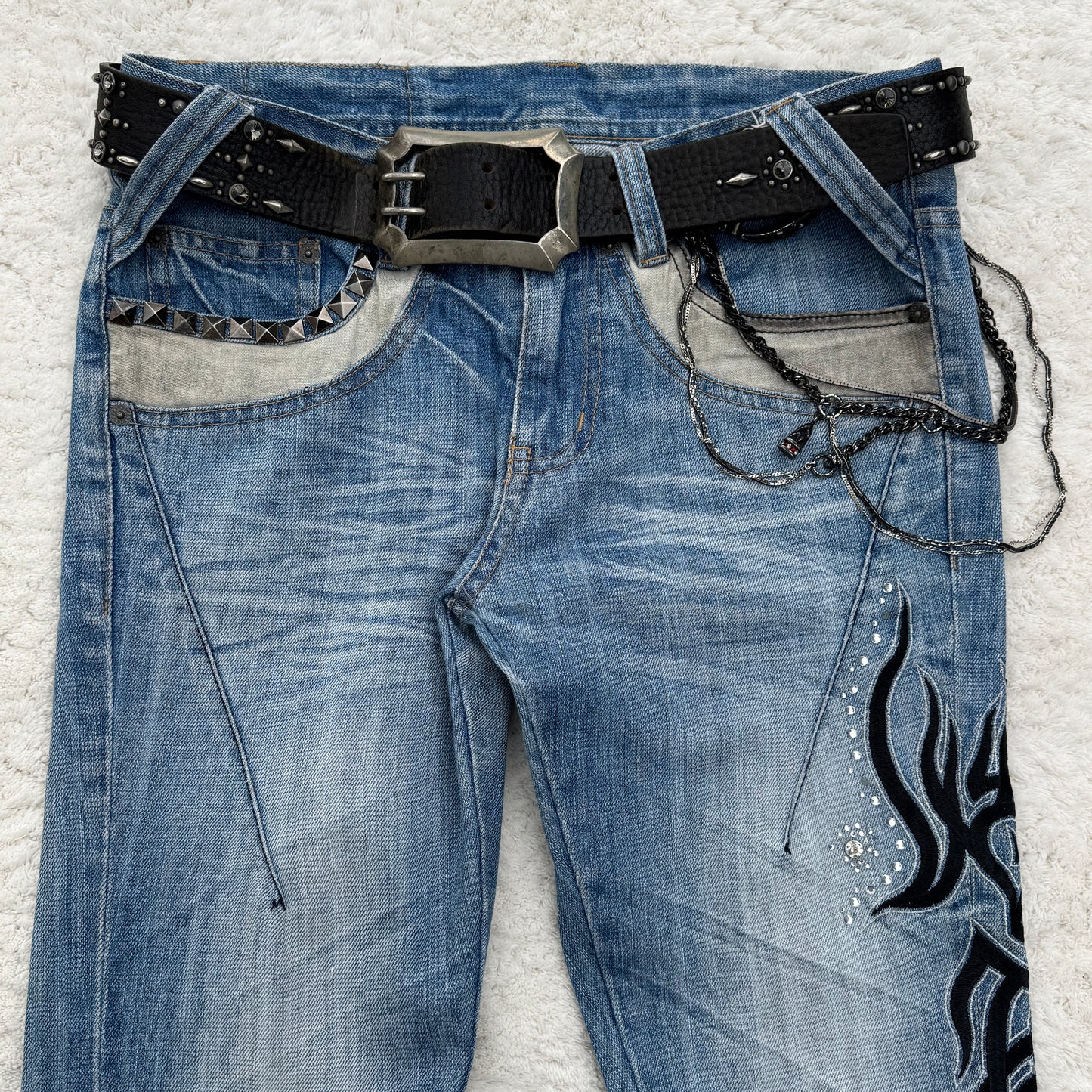 Tornado Mart Tribals Embroidered Flared Jeans with Crystals
