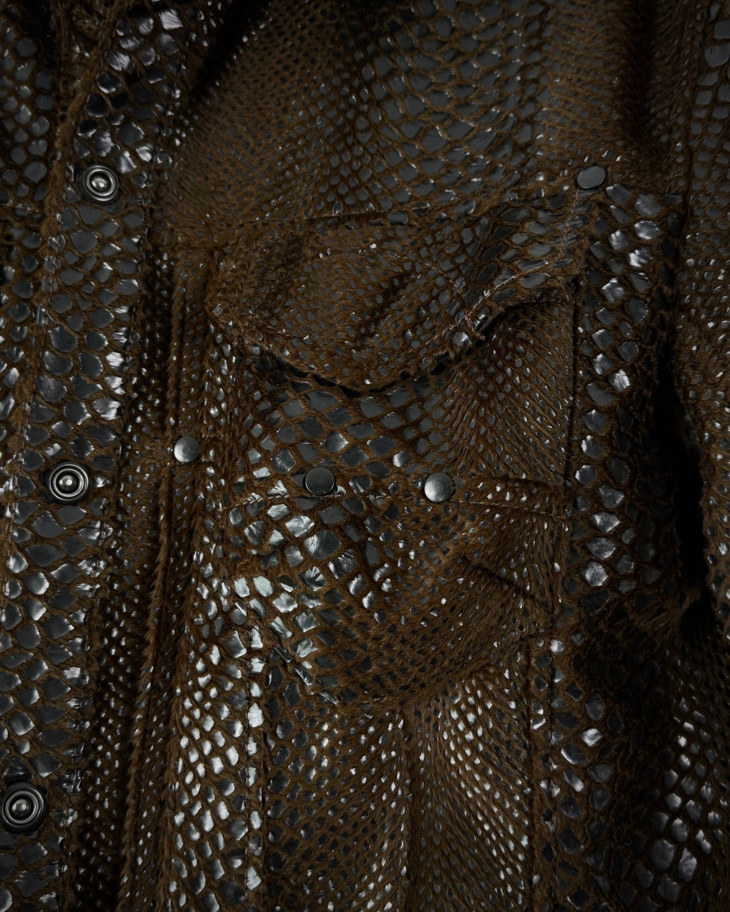Tornado Mart Shiny Python Embossed Button Up Jacket