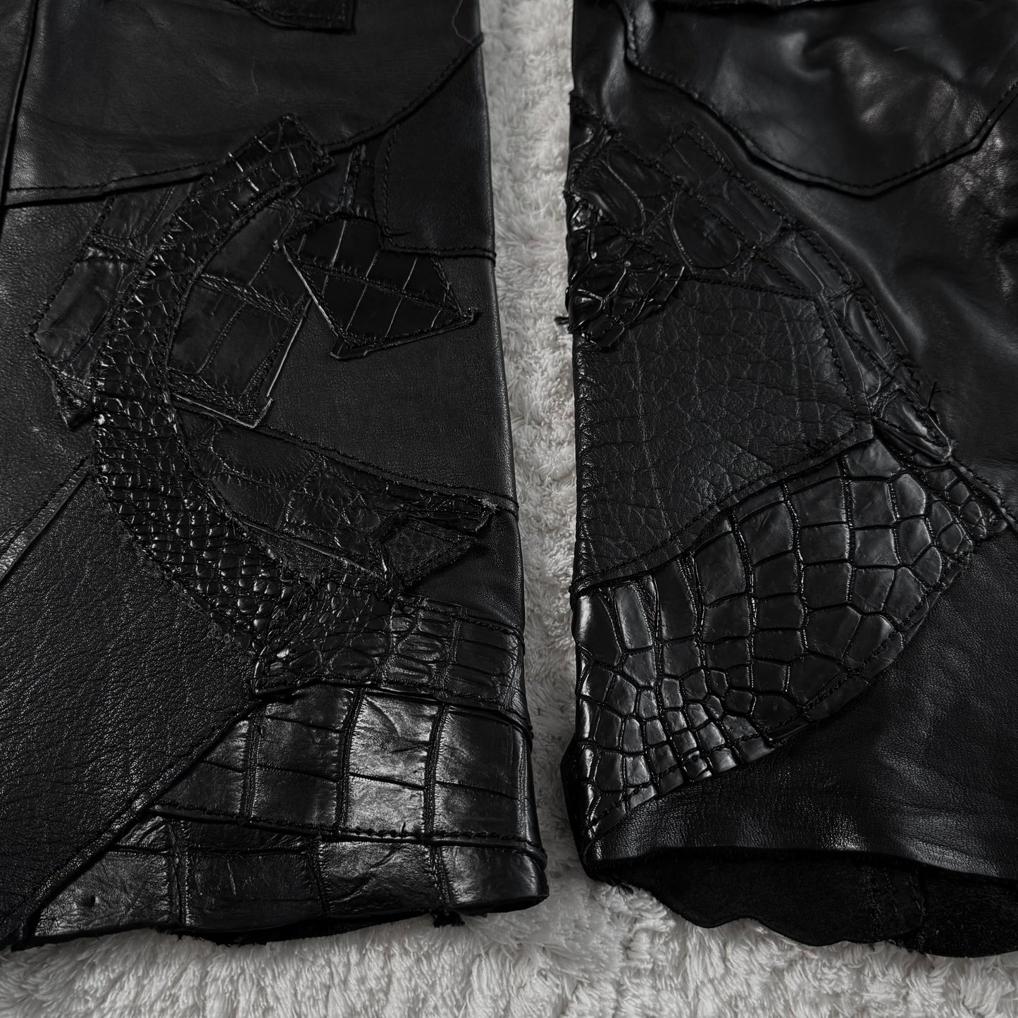 Yasuyuki Ishii Crocodile Leather Patchwork Bootcut Pants