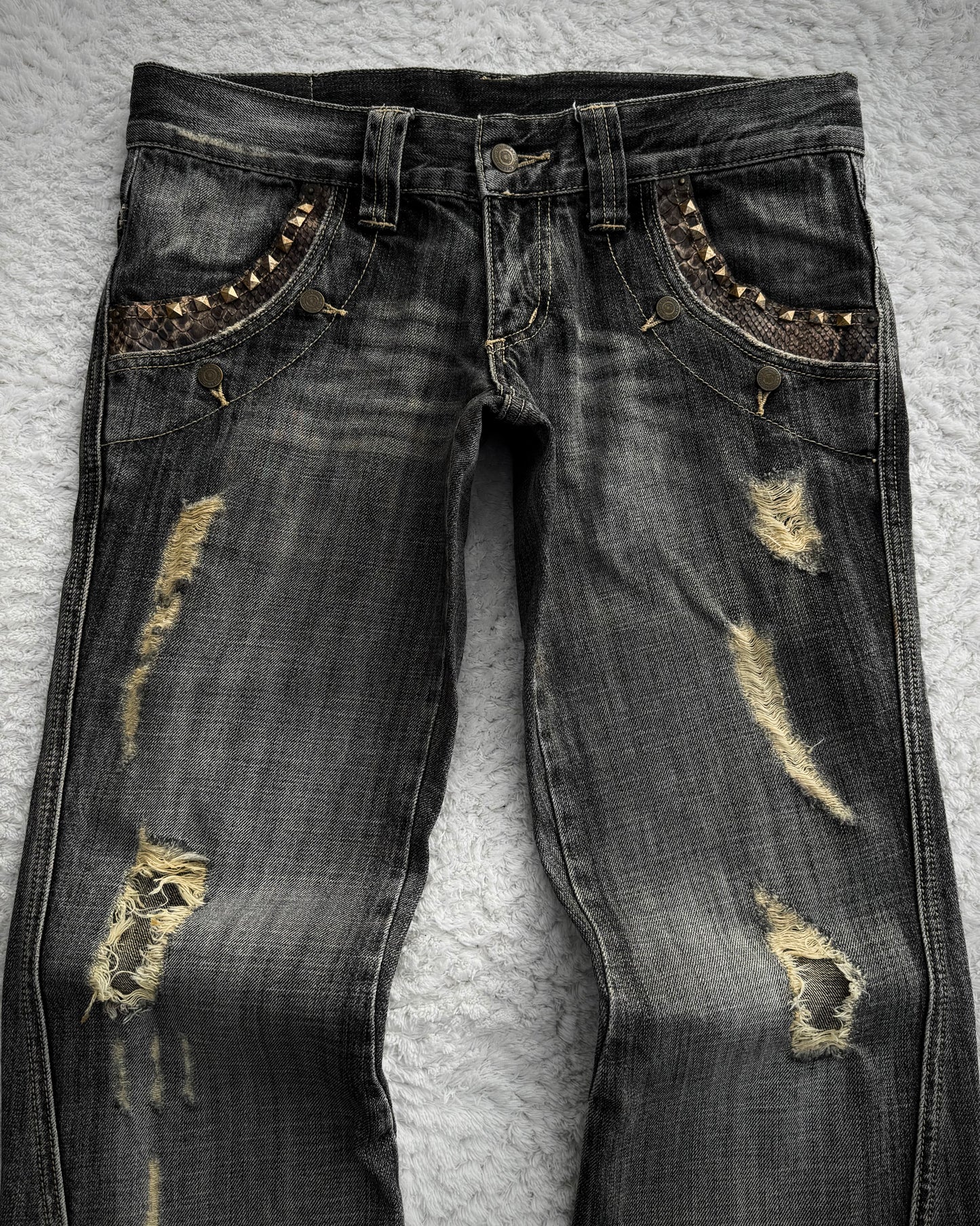 Tornado Mart Studded Python Detailed Spiral Flared Jeans