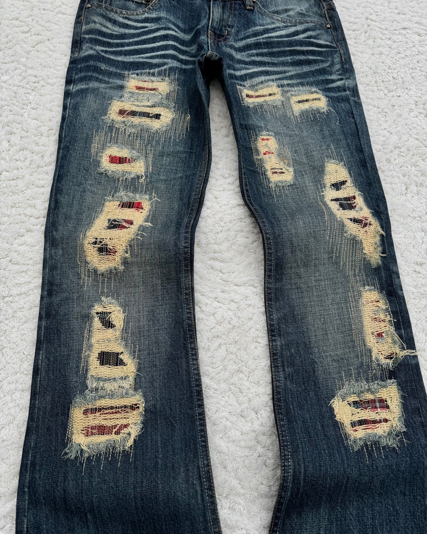Midas Stitch Repaired Distressed Flared Jeans