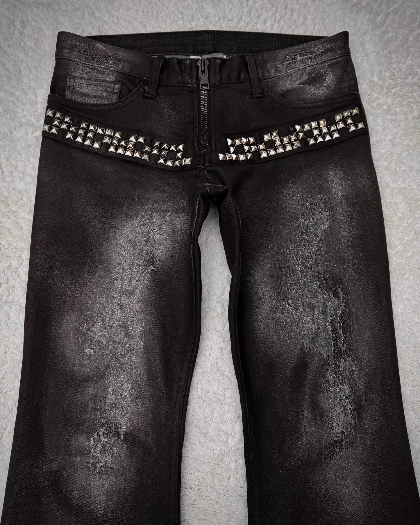 LED Rechwe Veronica Arizona Crack Waxed Studded Flared Jeans