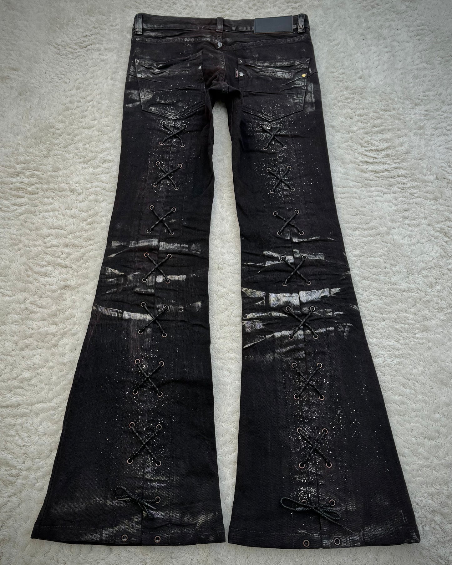 Tornado Mart Silver Waxed Backlace Flared Jeans