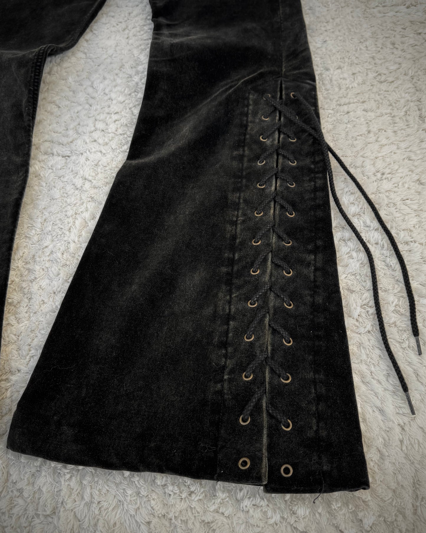 Tornado Mart Black Velour Lace Up Flared Pants