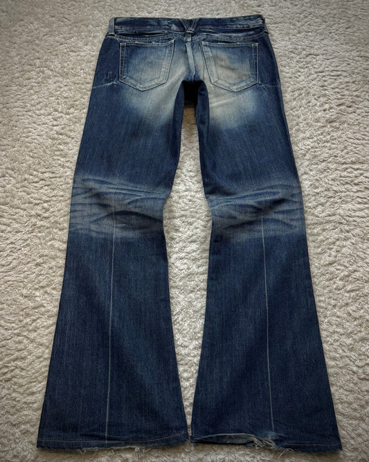 Vanquish Whisker Washed Distressed Flared Jeans