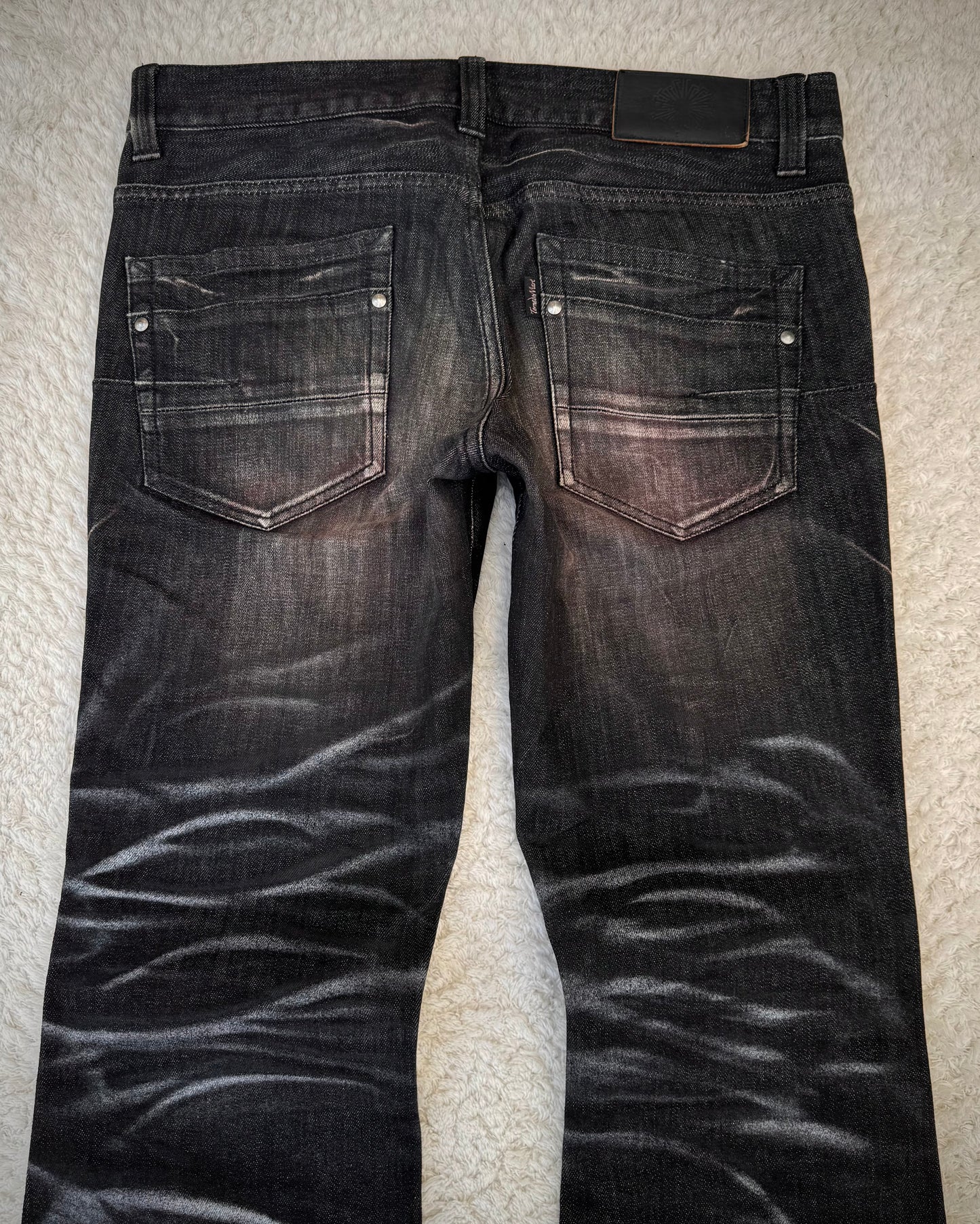 Tornado Mart Bordeaux Silver Whisker Washed Flared Jeans