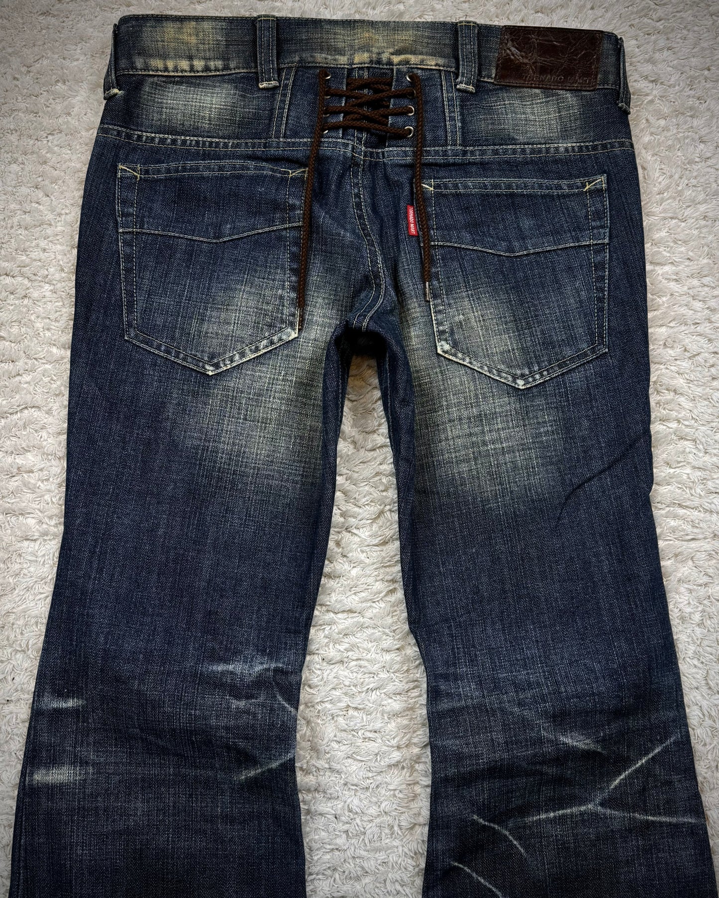 Tornado Mart Mud Washed Back Lace Up Flared Jeans