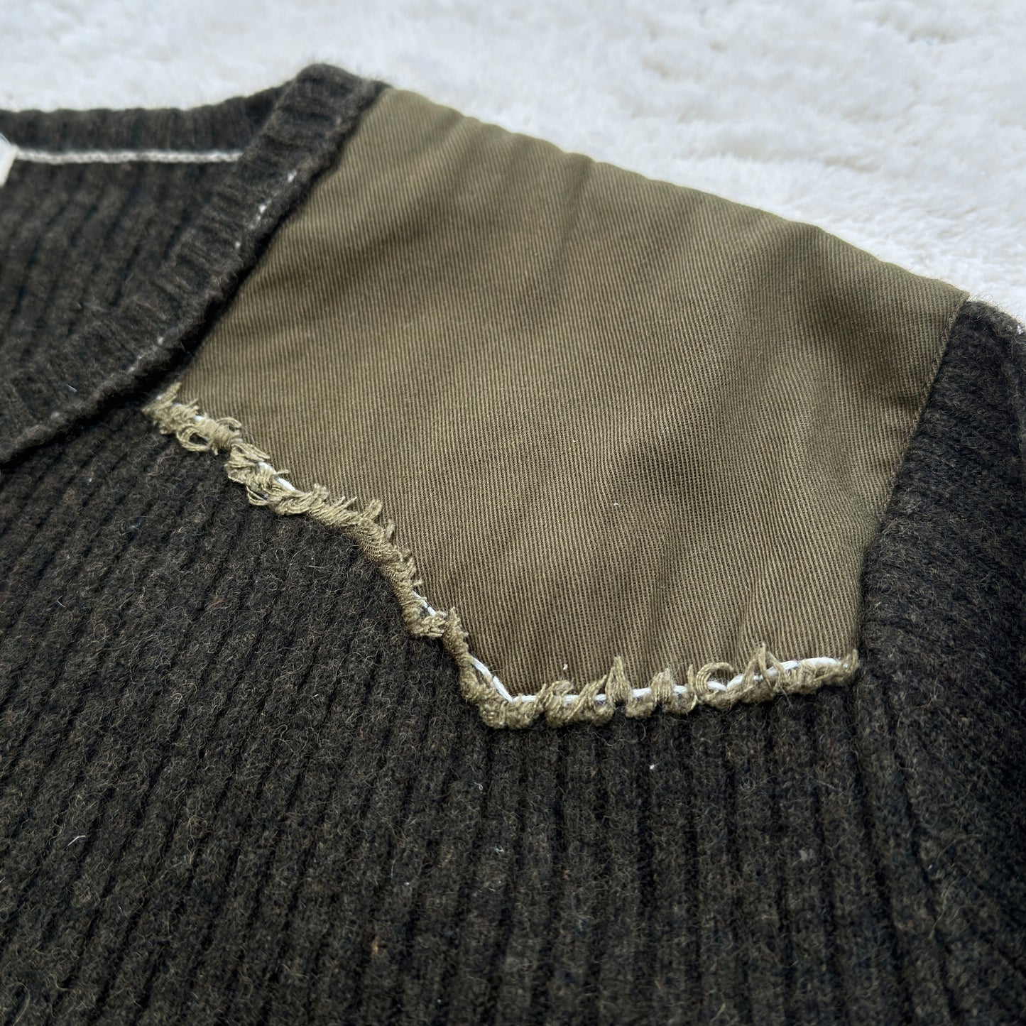 Semantic Design Shoulder Padded Ribbed Knit Sweater