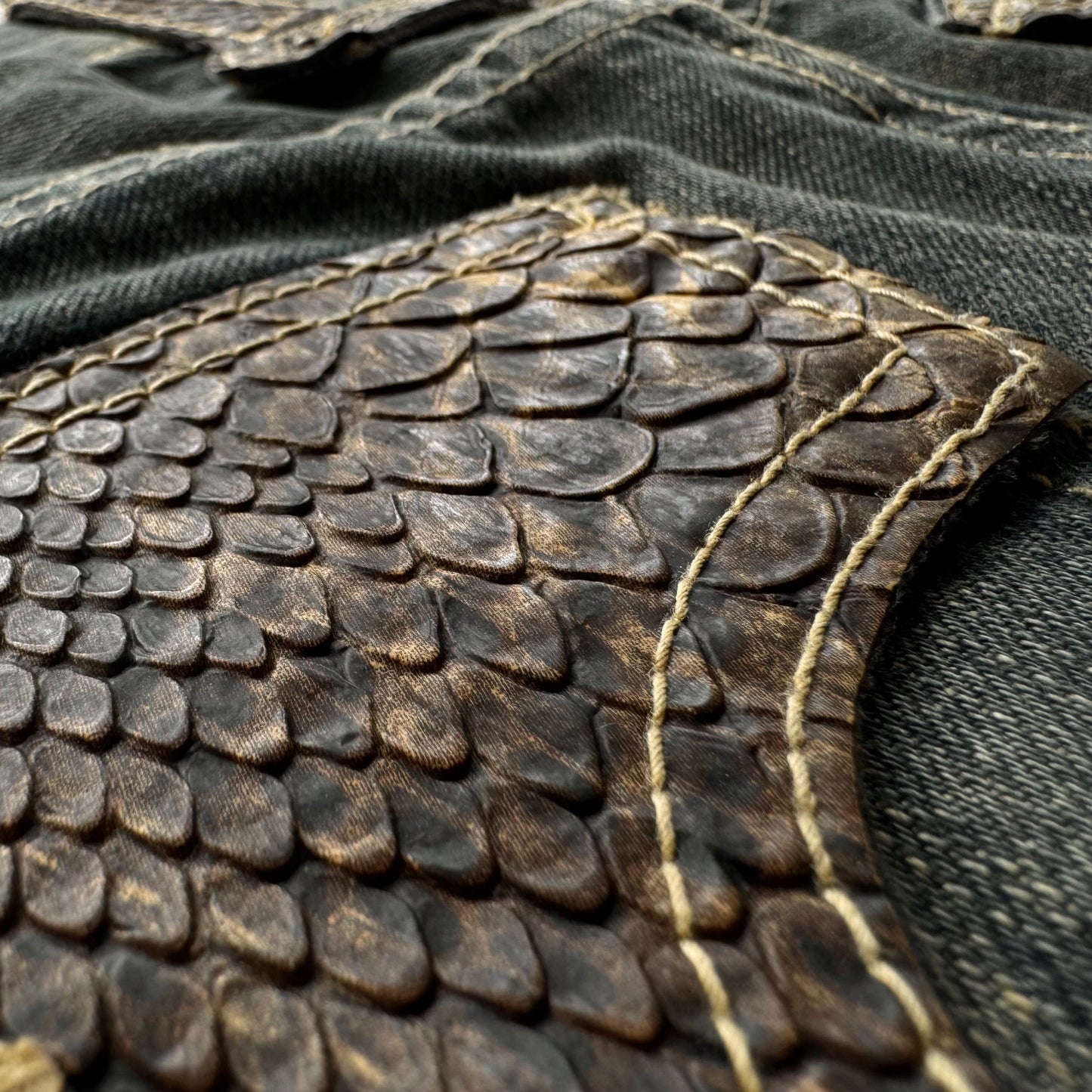 Tornado Mart Mud Washed Python Detailed Spiral Flared Jeans