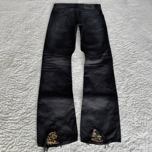 CavariA Leopard Repairs Flared Jeans