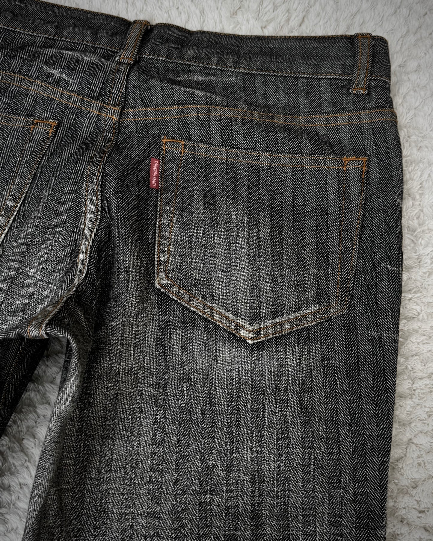 Tornado Mart Pin Striped Whisker Washed Flared Pants