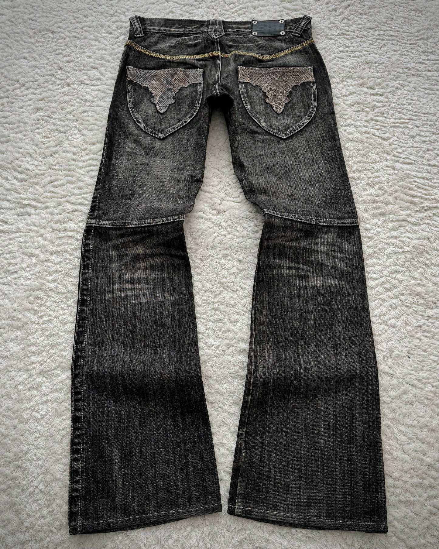 Semantic Design Python Detailed Sword Knee Flared Jeans