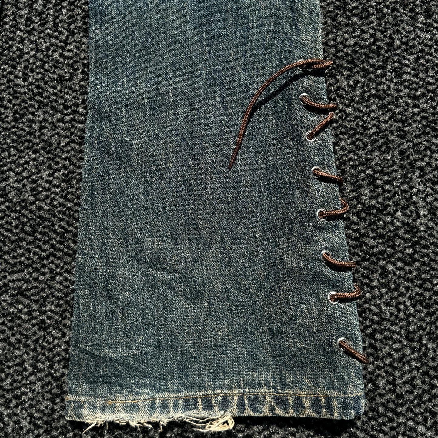 Blue Way Mud Wash Pierced Lace-Up Bootcut Denim