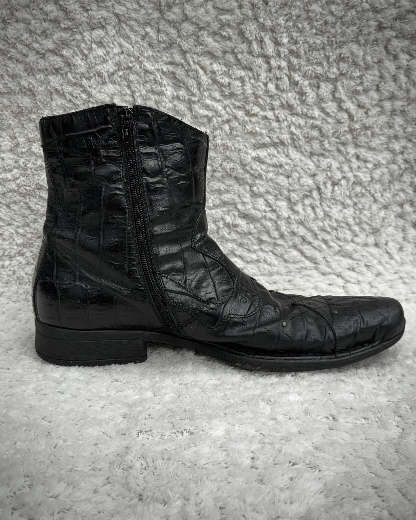Italian Pointed Crocodile Leather Boots
