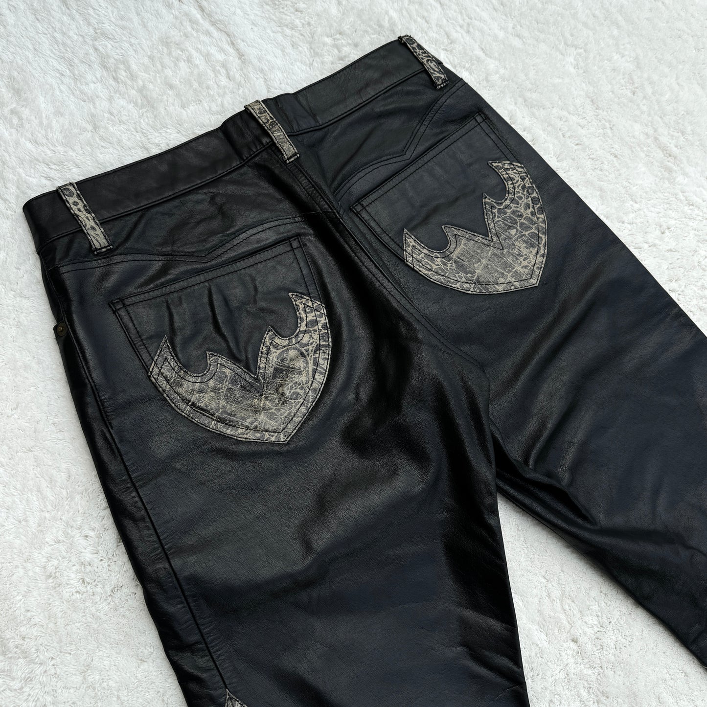 Tornado Mart Crocodile Leather Flared Lace-Up Pants