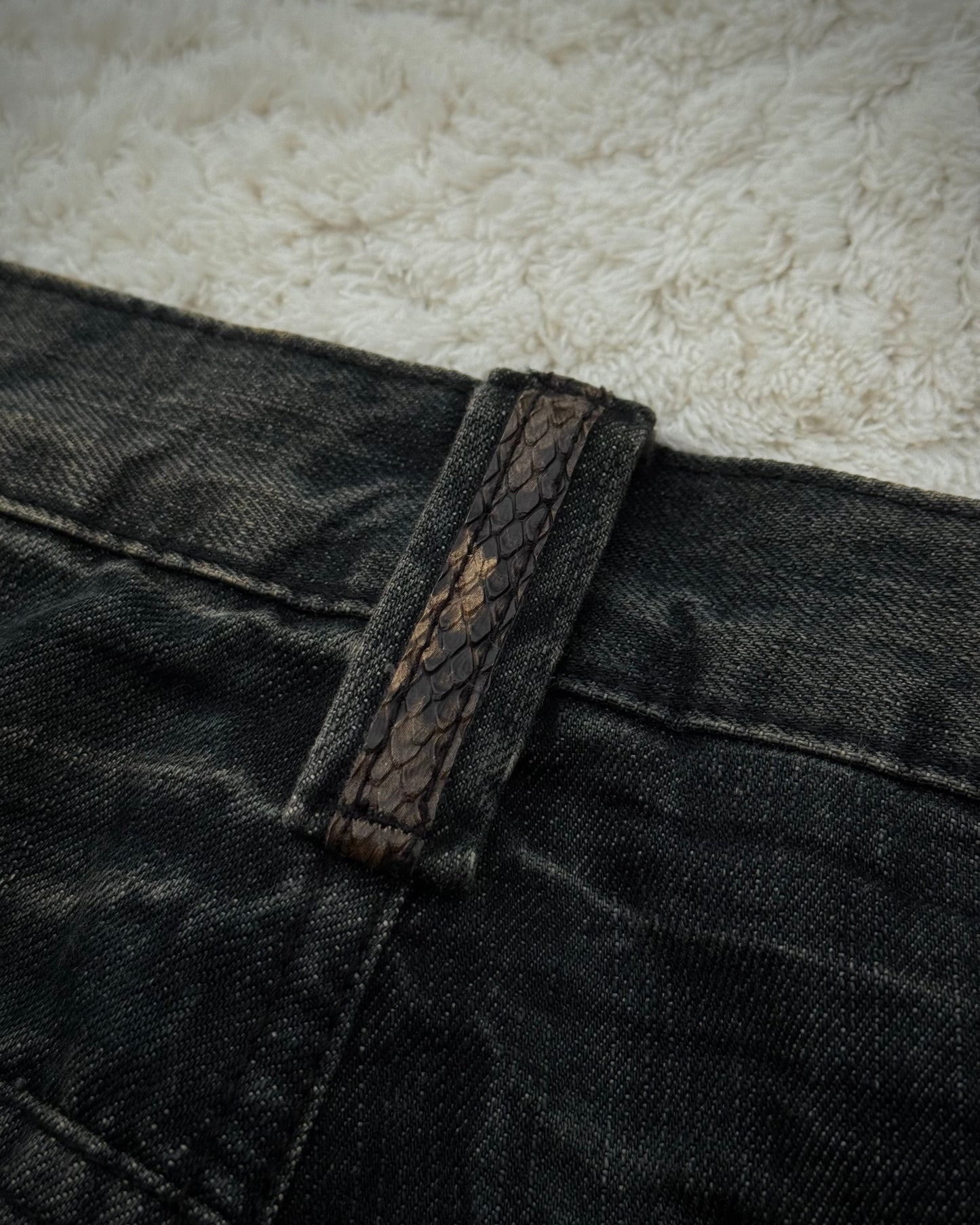 Tornado Mart Mud Washed Python Detailed Lace Up Flared Jeans