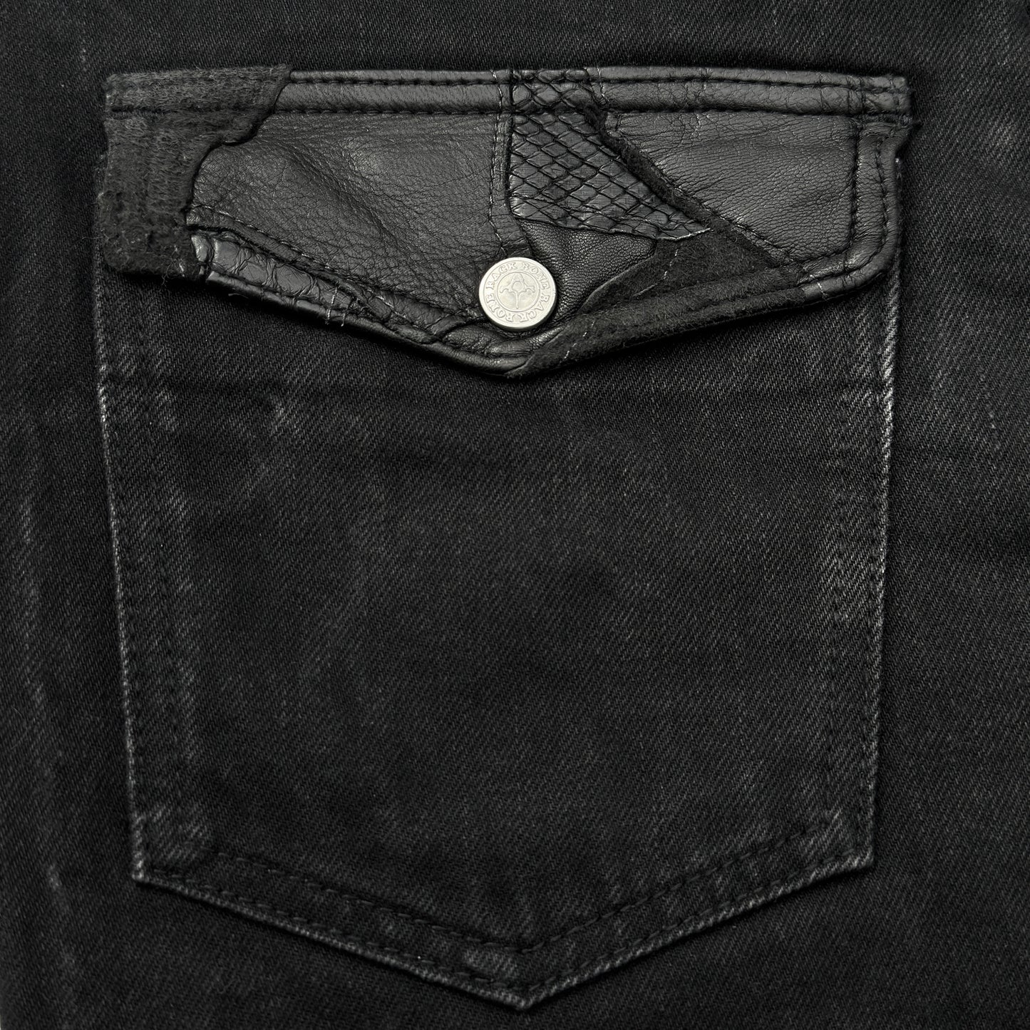 Back Bone Snakeskin Leather Patchwork Flared Jeans