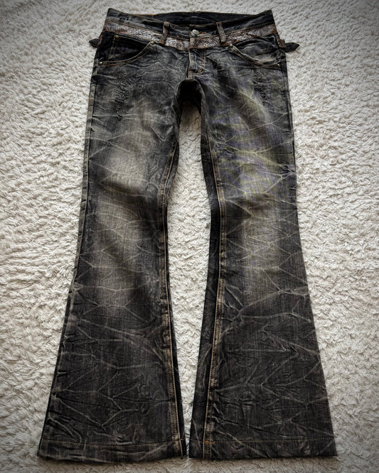 Tornado Mart Python Belted Flared Jeans