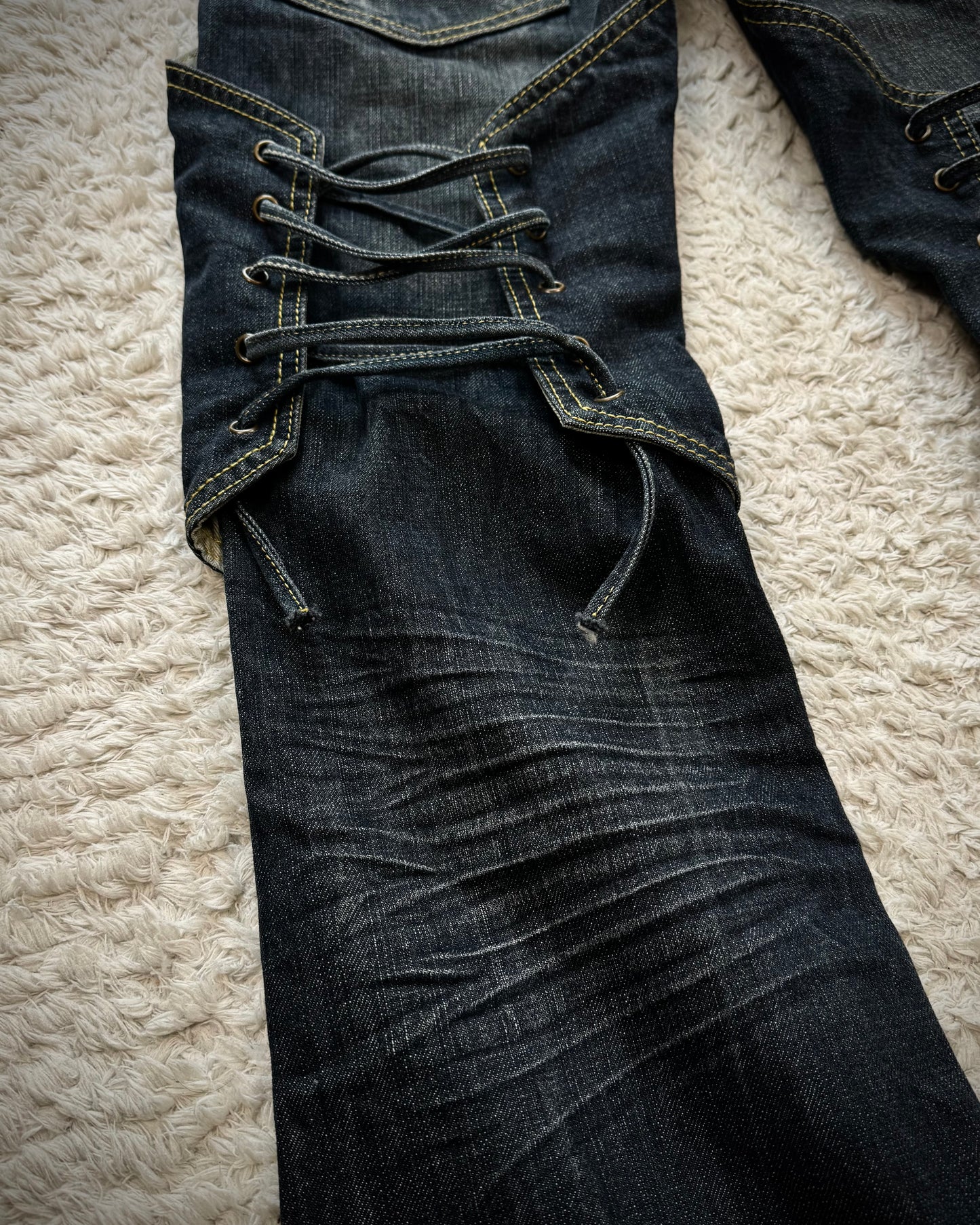 Tornado Mart Knee Back Lace Up Flared Denim