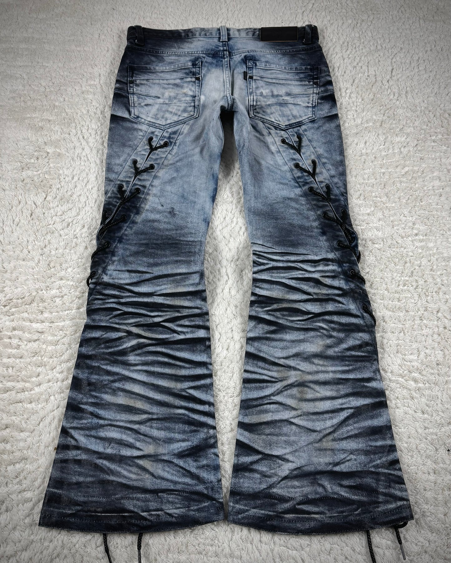 Tornado Mart Clawmark Washed Spiral Lace Up Flared Jeans