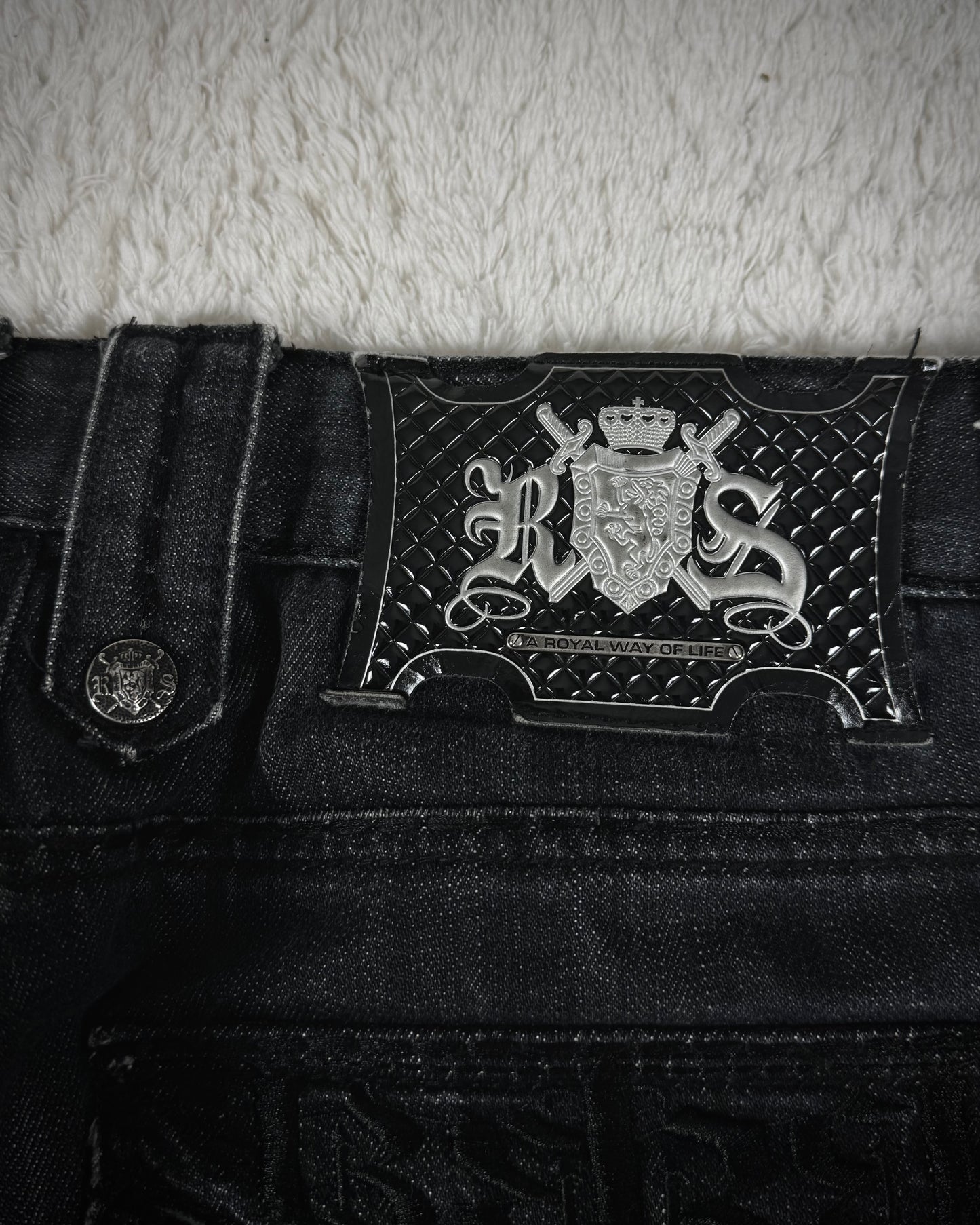 Rebel Spirit Crown Embroidered Flap Pockets Bootcut Denim