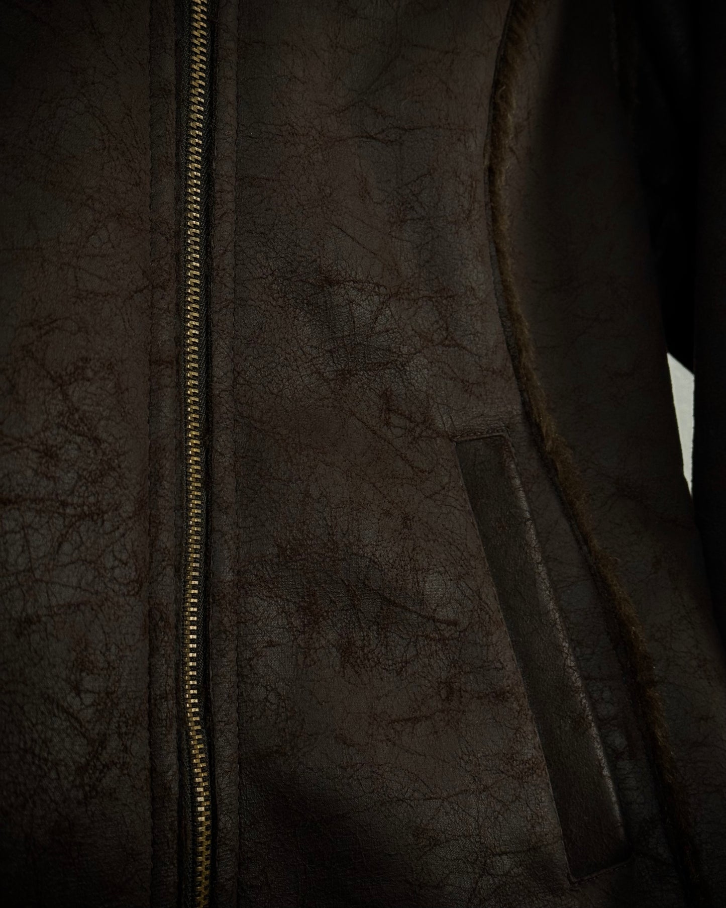 Garment Touch Scratched Leather Fur Jacket