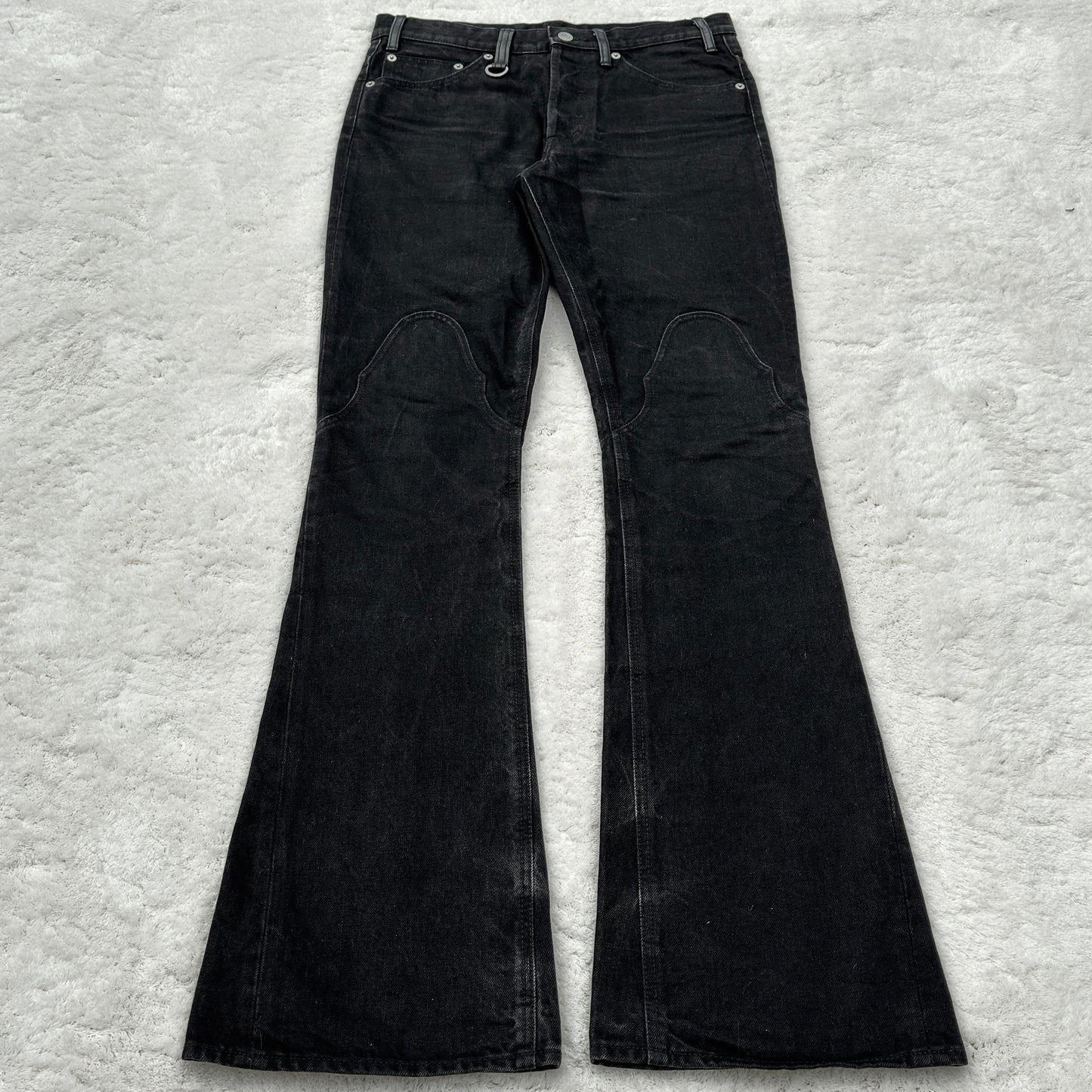 Back Bone Snakeskin Leather Patchwork Flared Jeans