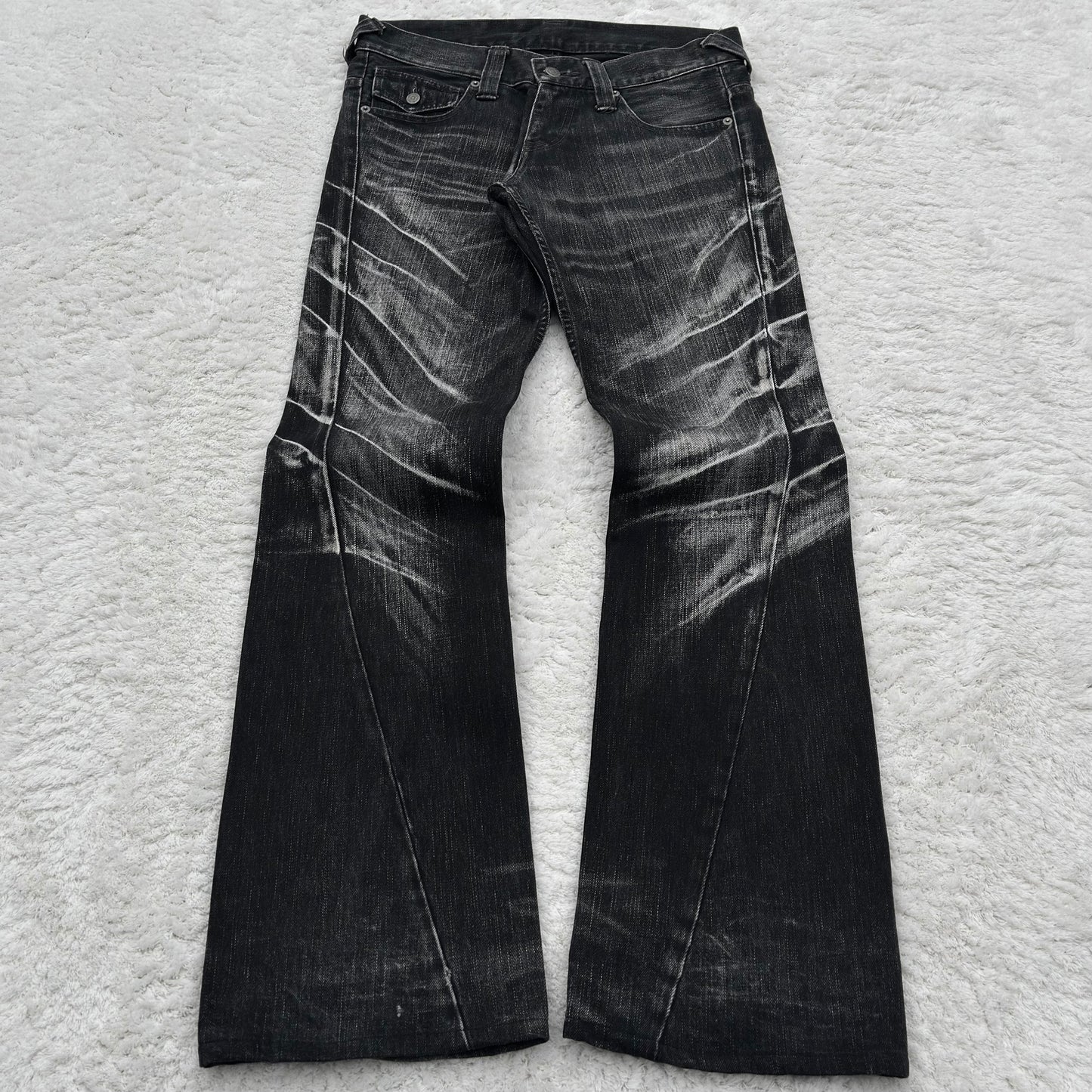 Tornado Mart Whisker Wash Spiral Cut Flared Jeans