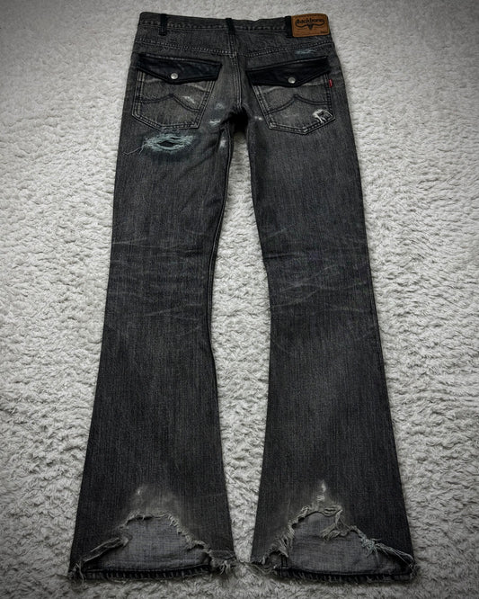 Back Bone Leather Repaired Flared Jeans