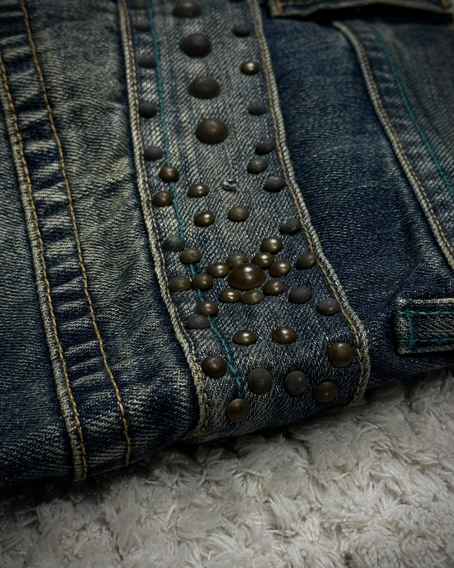 Midas Studded Double Waisted Lace Up Flared Jeans