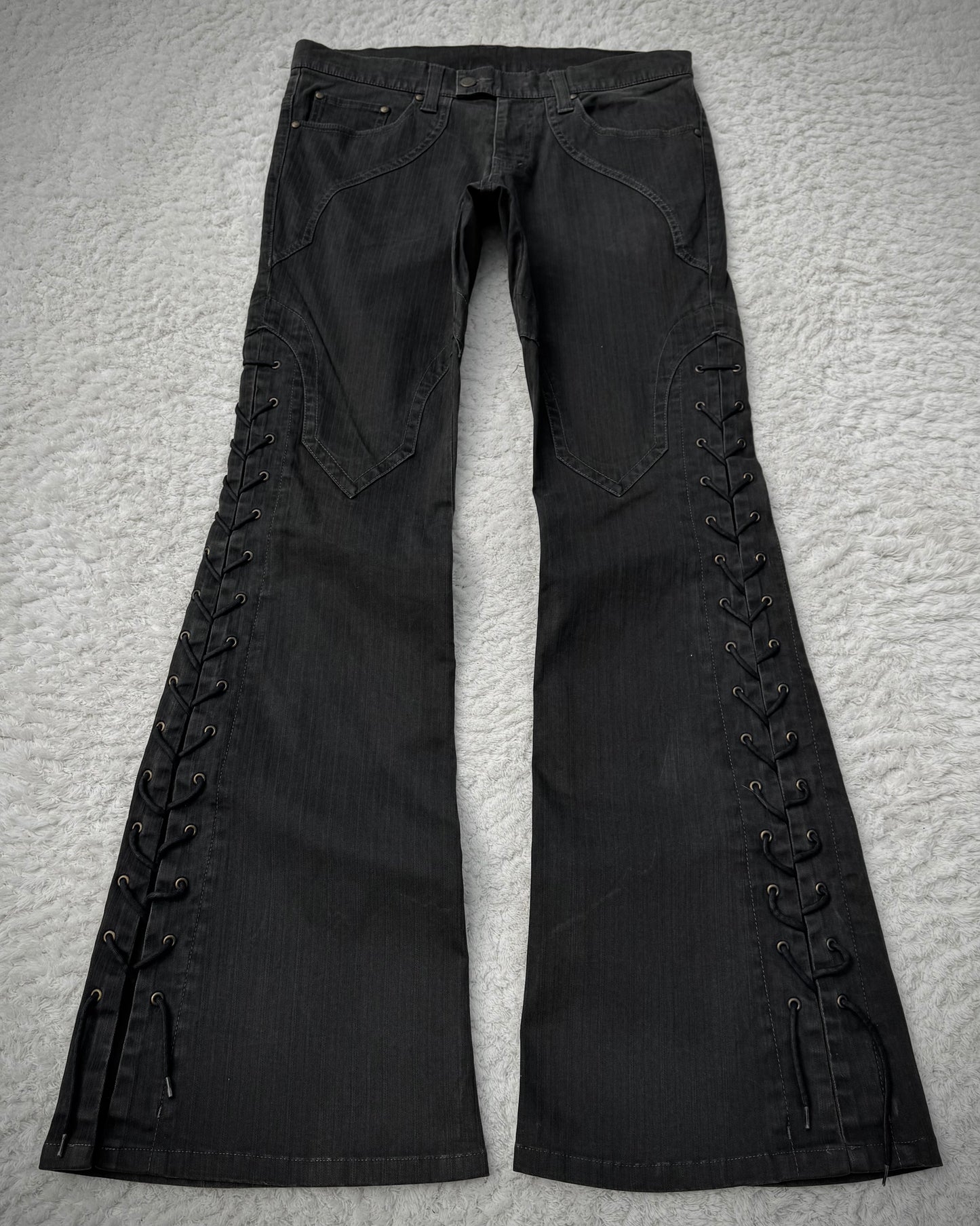Tornado Mart Pin Striped Lace Up Flared Pants