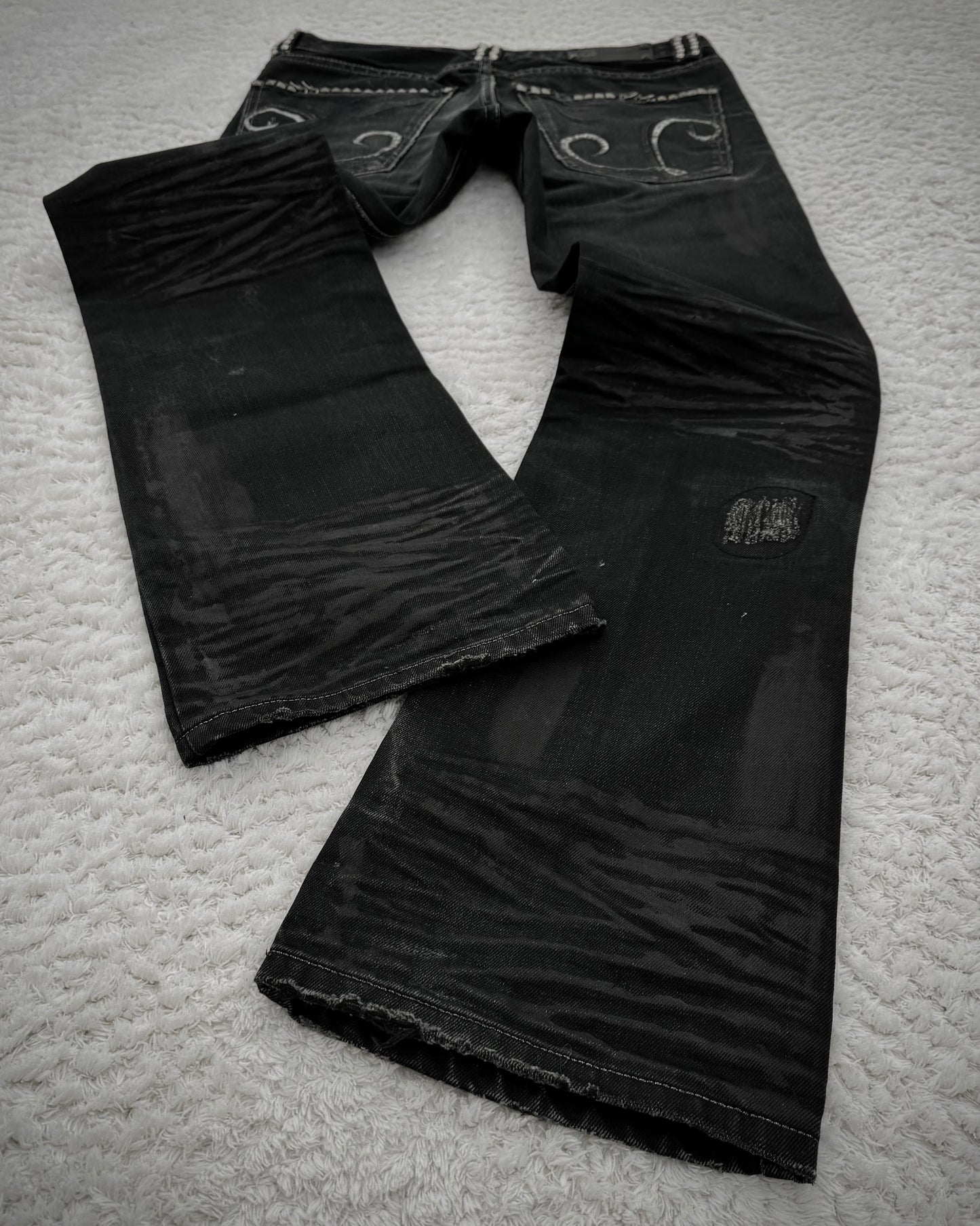 Solberry Studded Pierced Waxed Bootcut Jeans