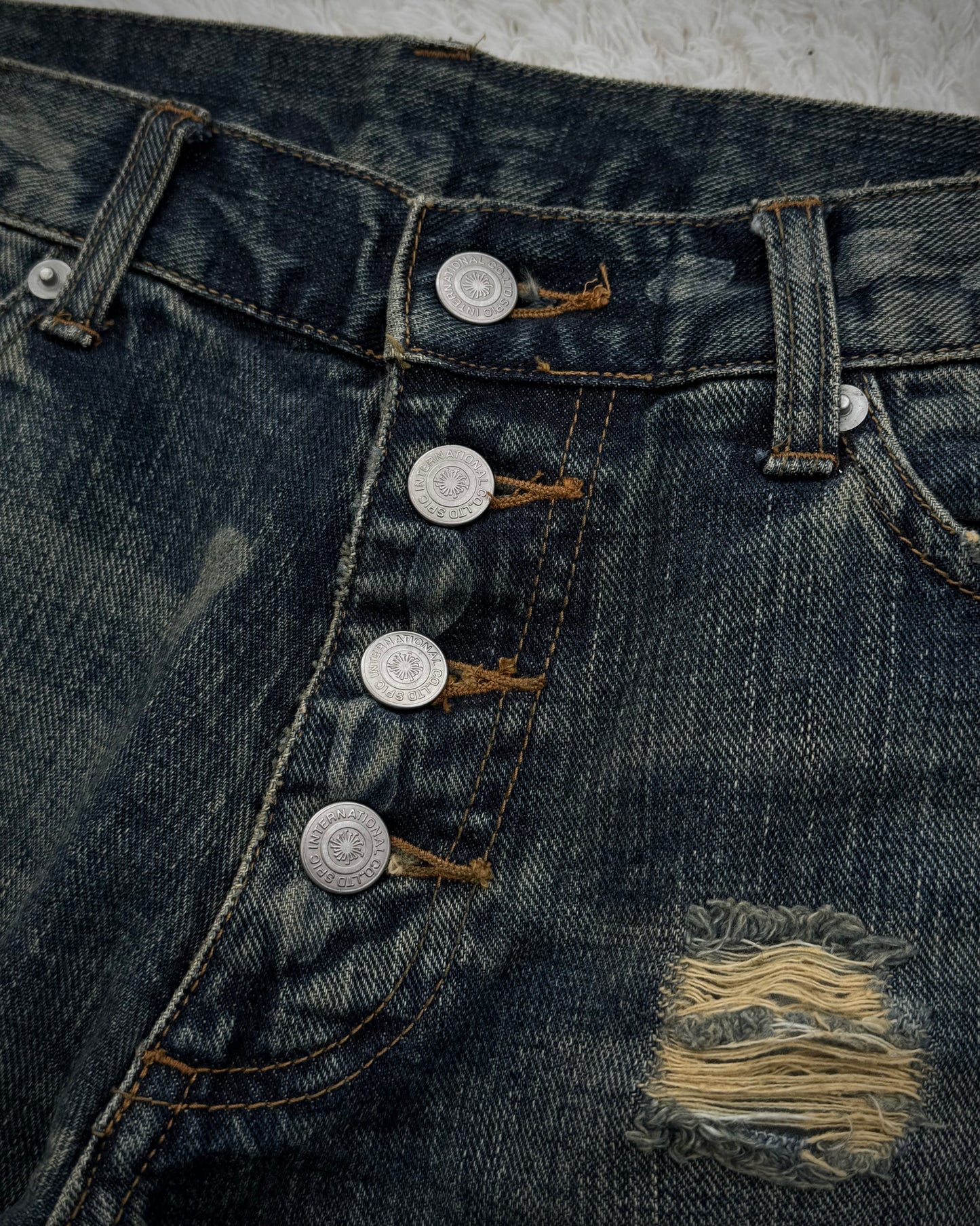 Tornado Mart Mud Washed Crash Distressed Flared Jeans