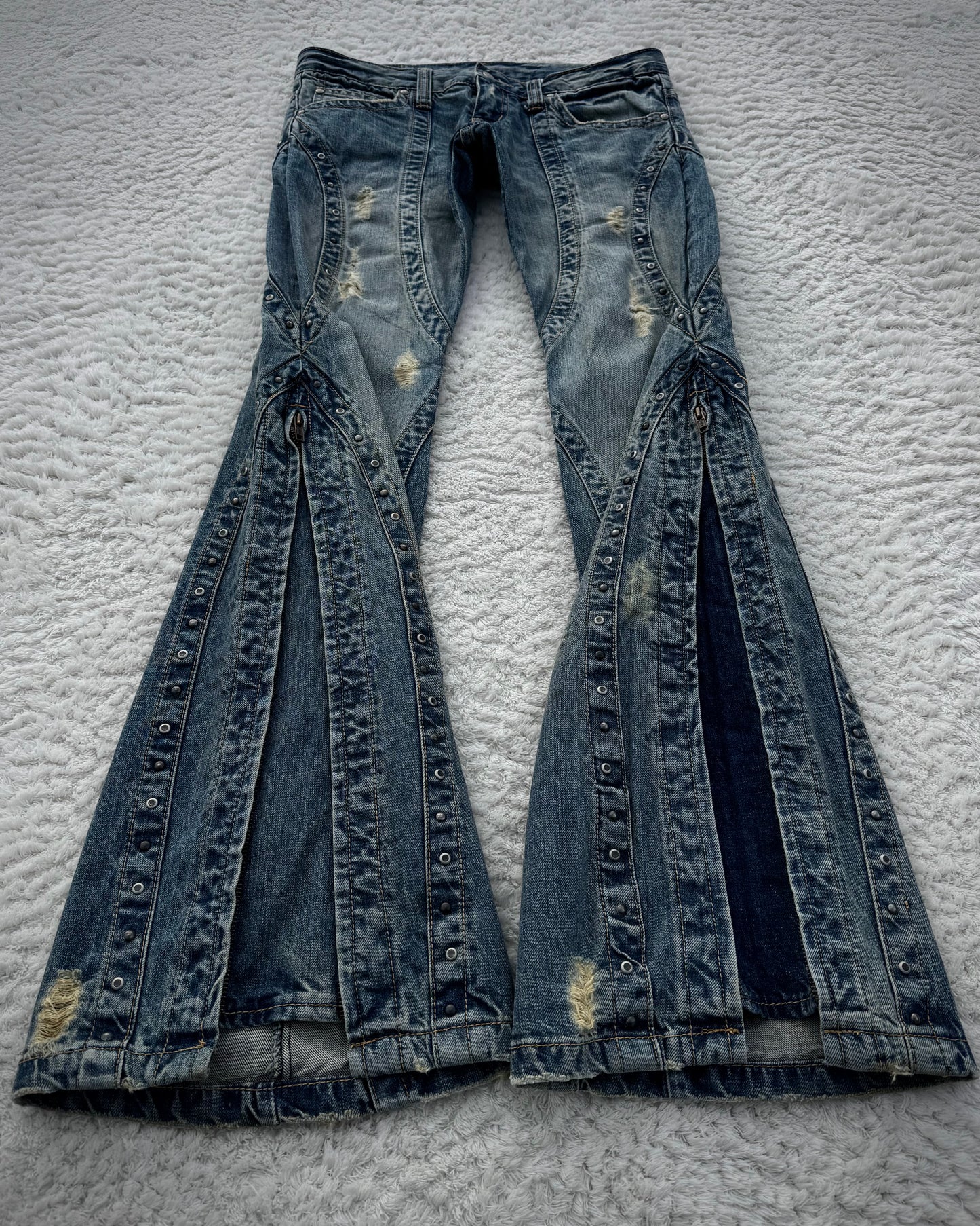 Tornado Mart Studded Side Zip Flared Jeans