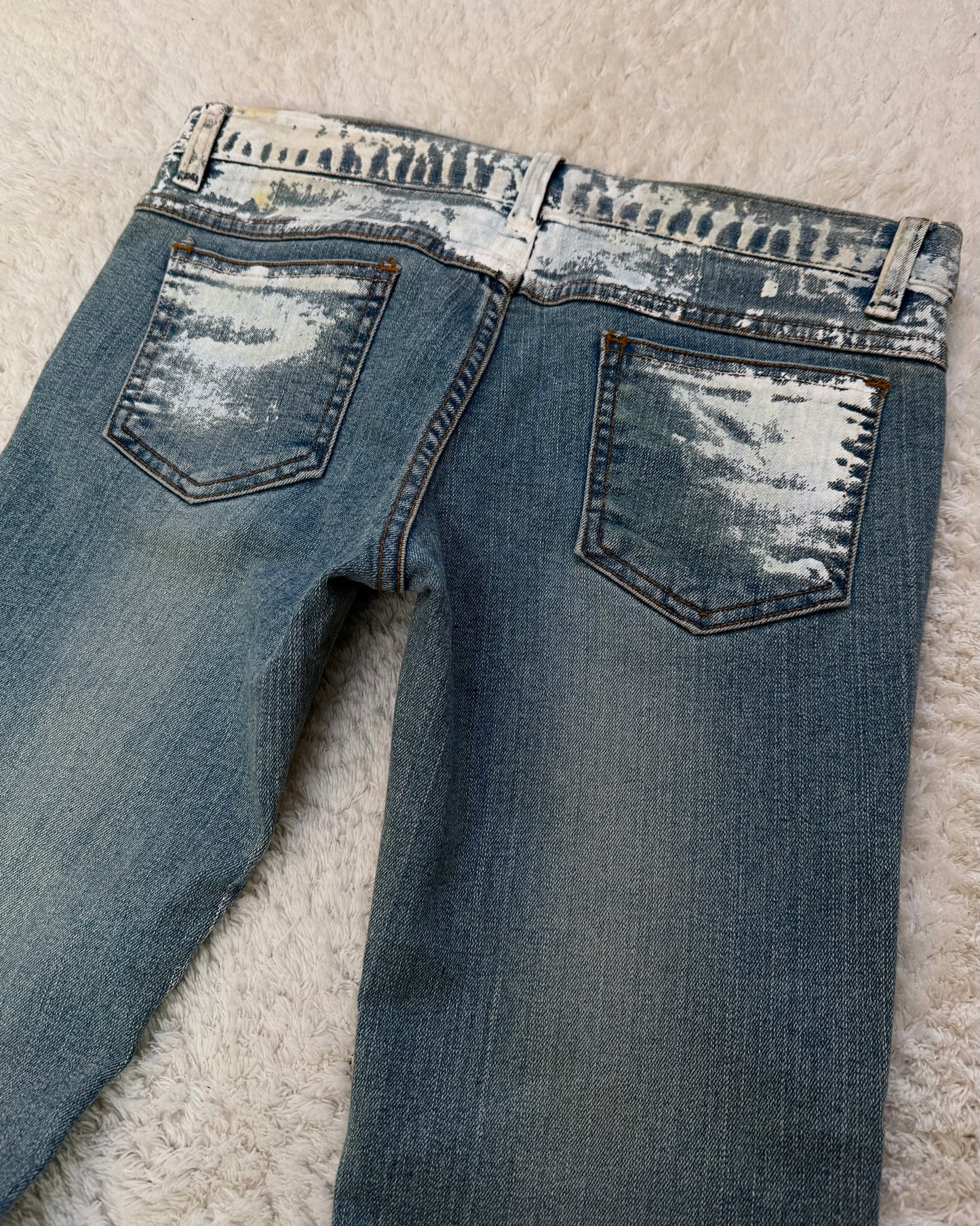 Prismatic Colors Paint Stroke Coated Flared Jeans