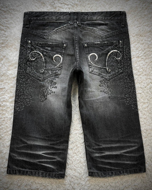 Lagust Leopard Imprinted Denim Shorts