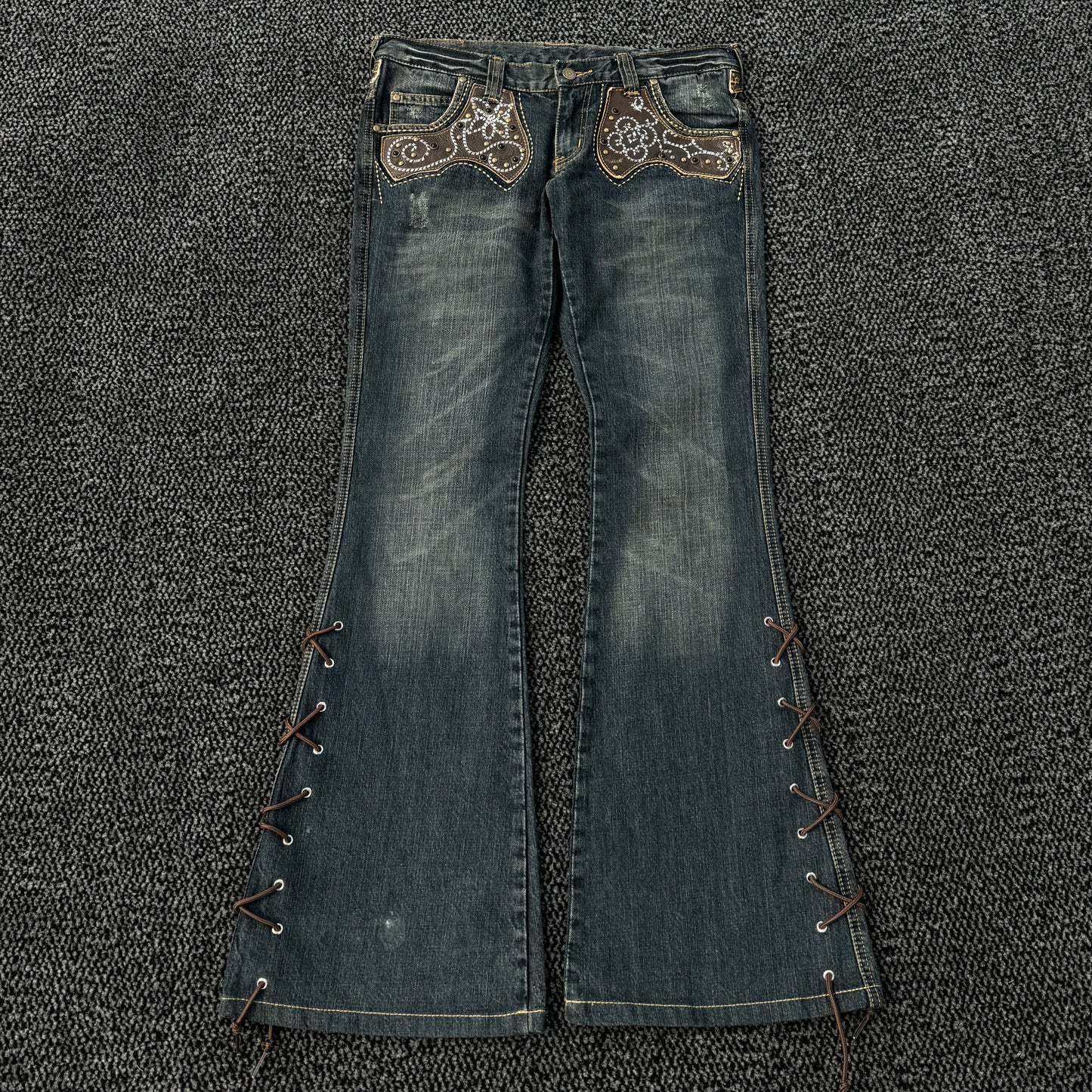 Tornado Mart Western Lace-Up Flared Denim