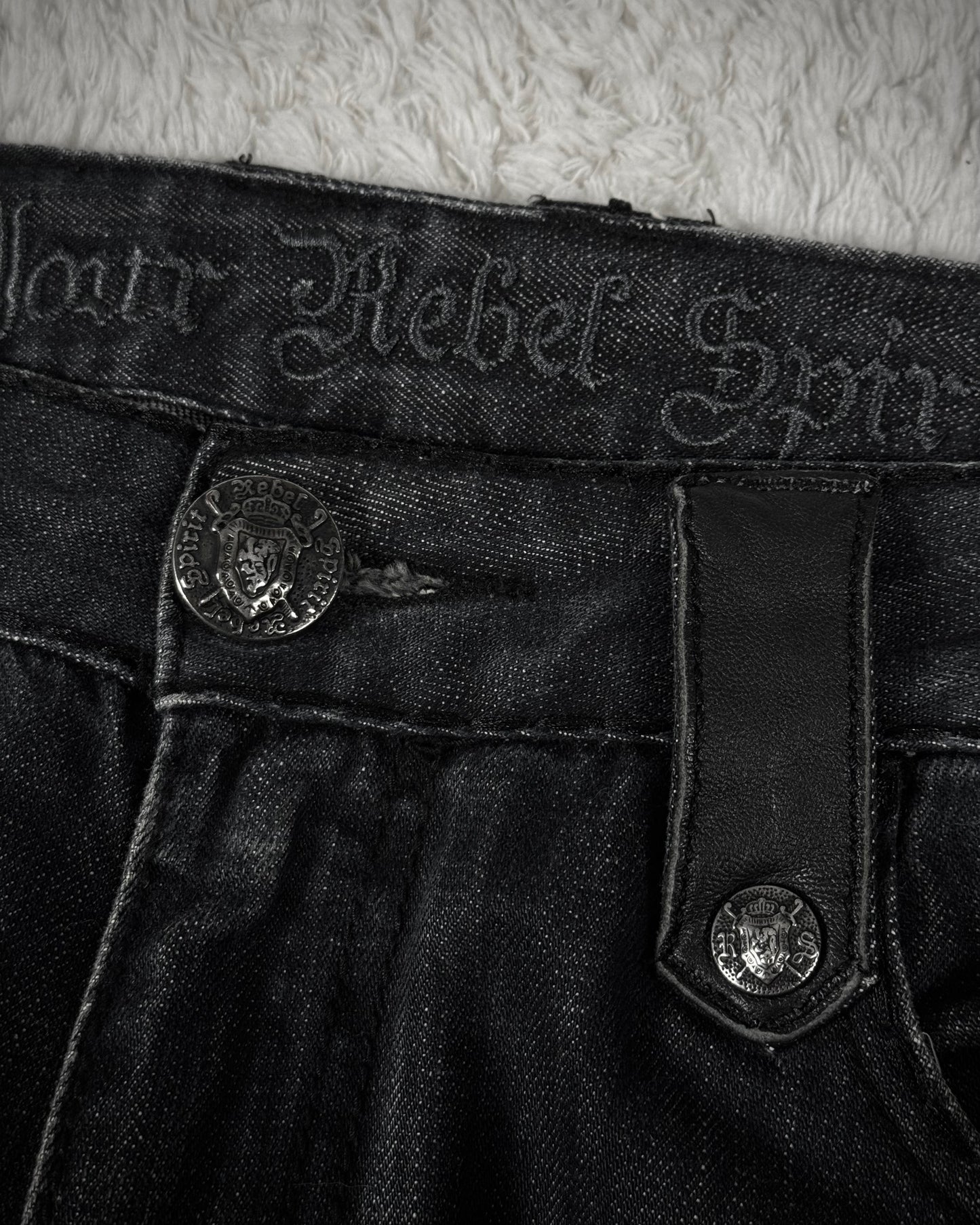 Rebel Spirit Crown Embroidered Flap Pockets Bootcut Denim