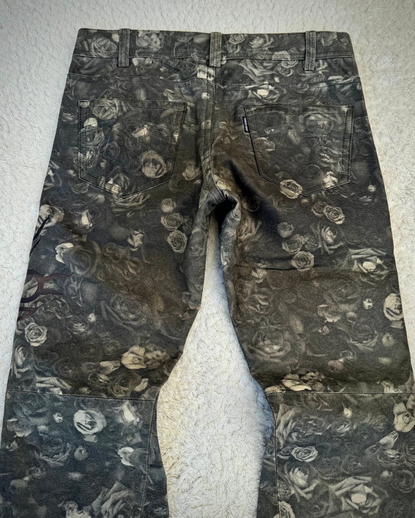 Tornado Mart Floral Tribal Embroidery Flared Leather Pants