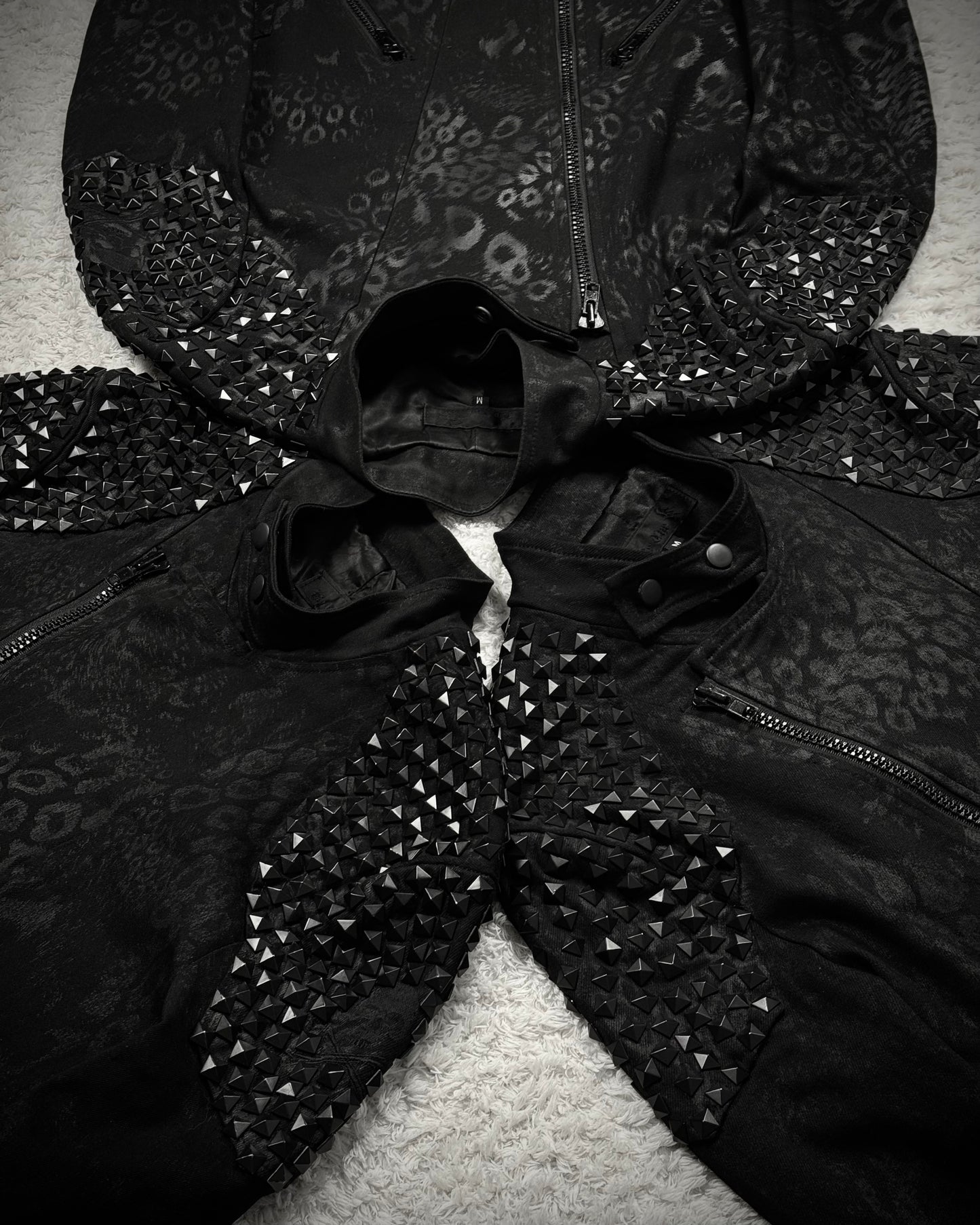 By The R Leopard Waxed Studded Lace Up Biker Jacket