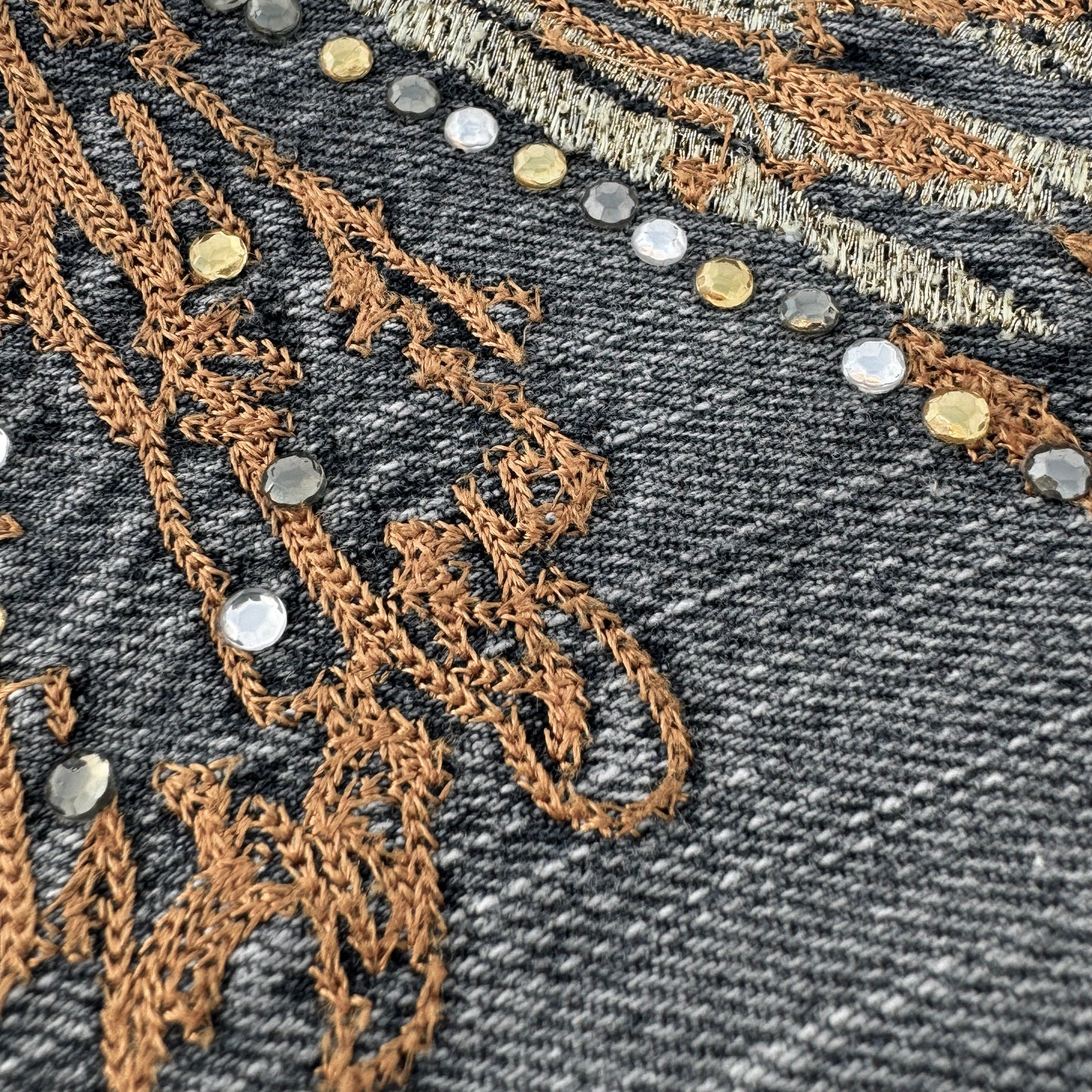 Tornado Mart Embroidered Flared Jeans w/ Swarovski Crystals