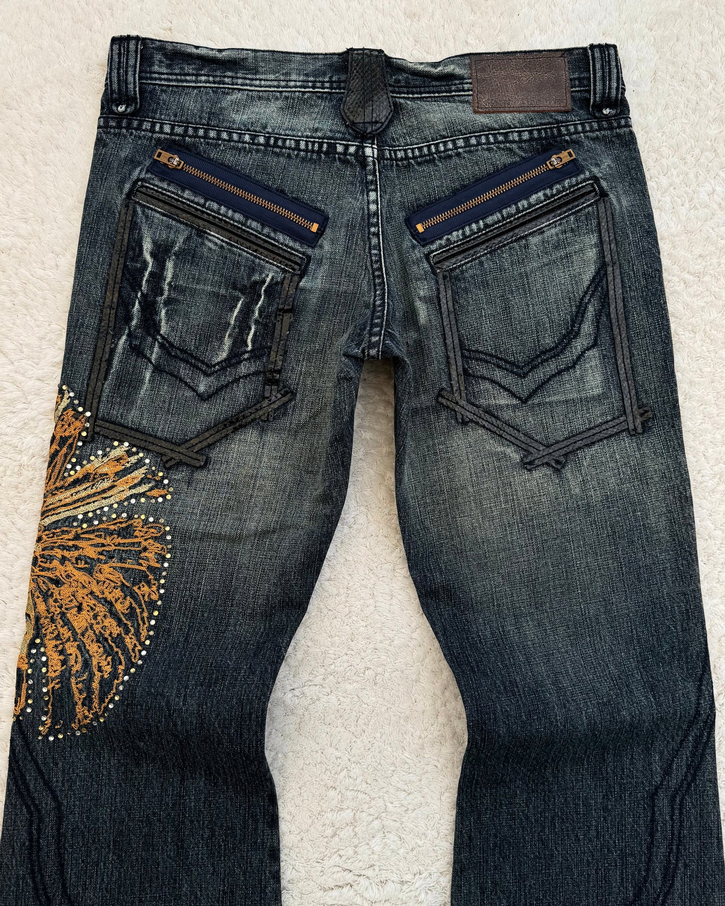 Tornado Mart Tribe Skull Embroidery Flared Jeans