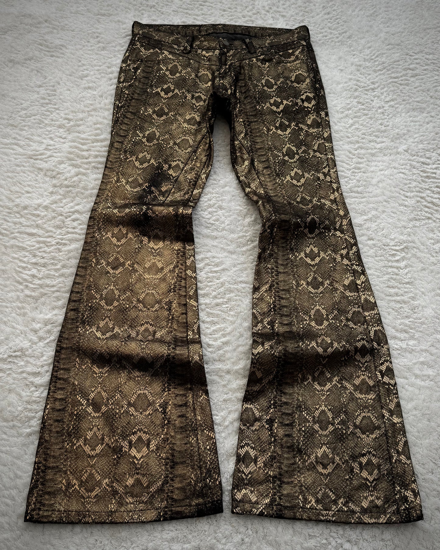Tornado Mart Golden Snakeskin Pattern Flared Pants