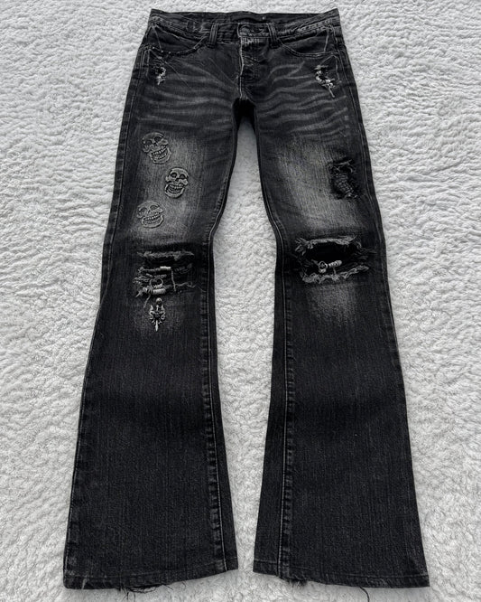 Fuga Pierced Croc Repaired Skull Embossed Bootcut Jeans