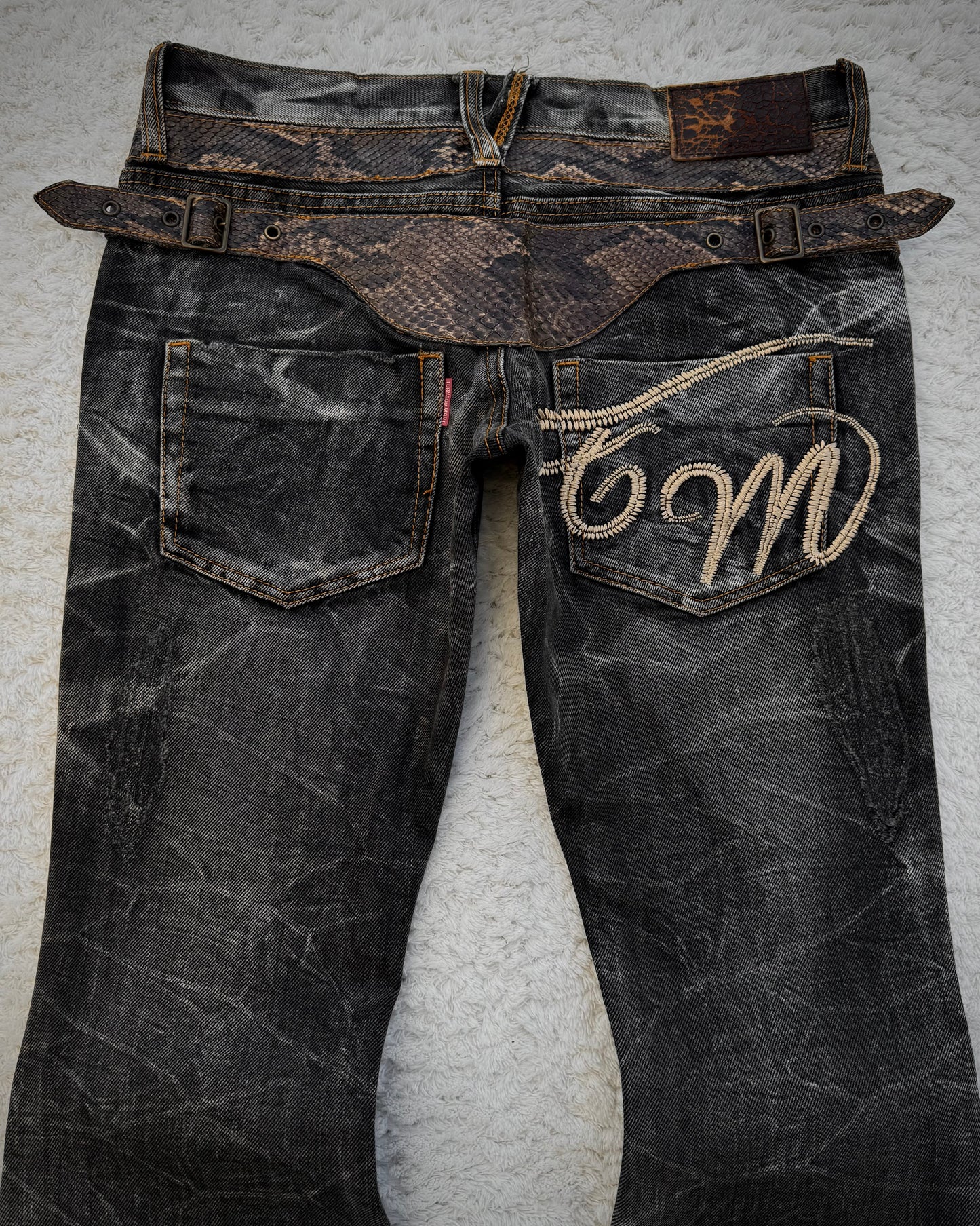 Tornado Mart Python Belted Flared Jeans