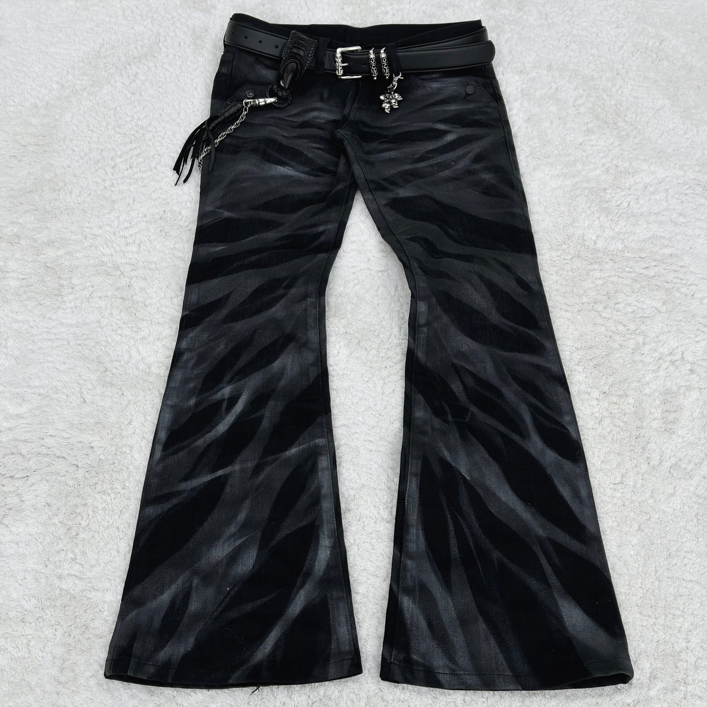 Tornado Mart Zebra Waxed Flared Jeans