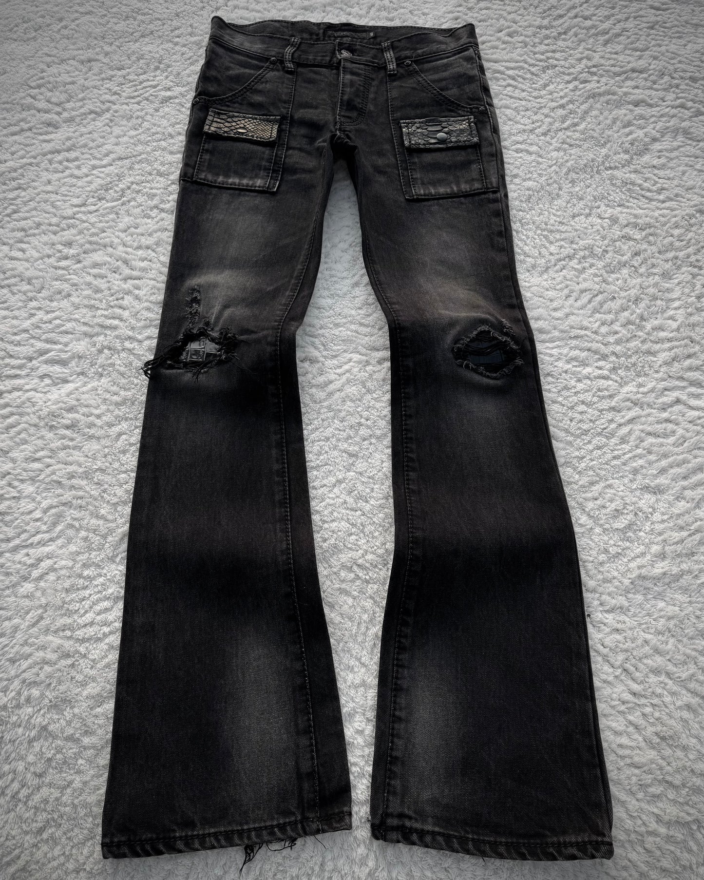 Fuga Snakeskin Detailed Slim Bootcut Jeans